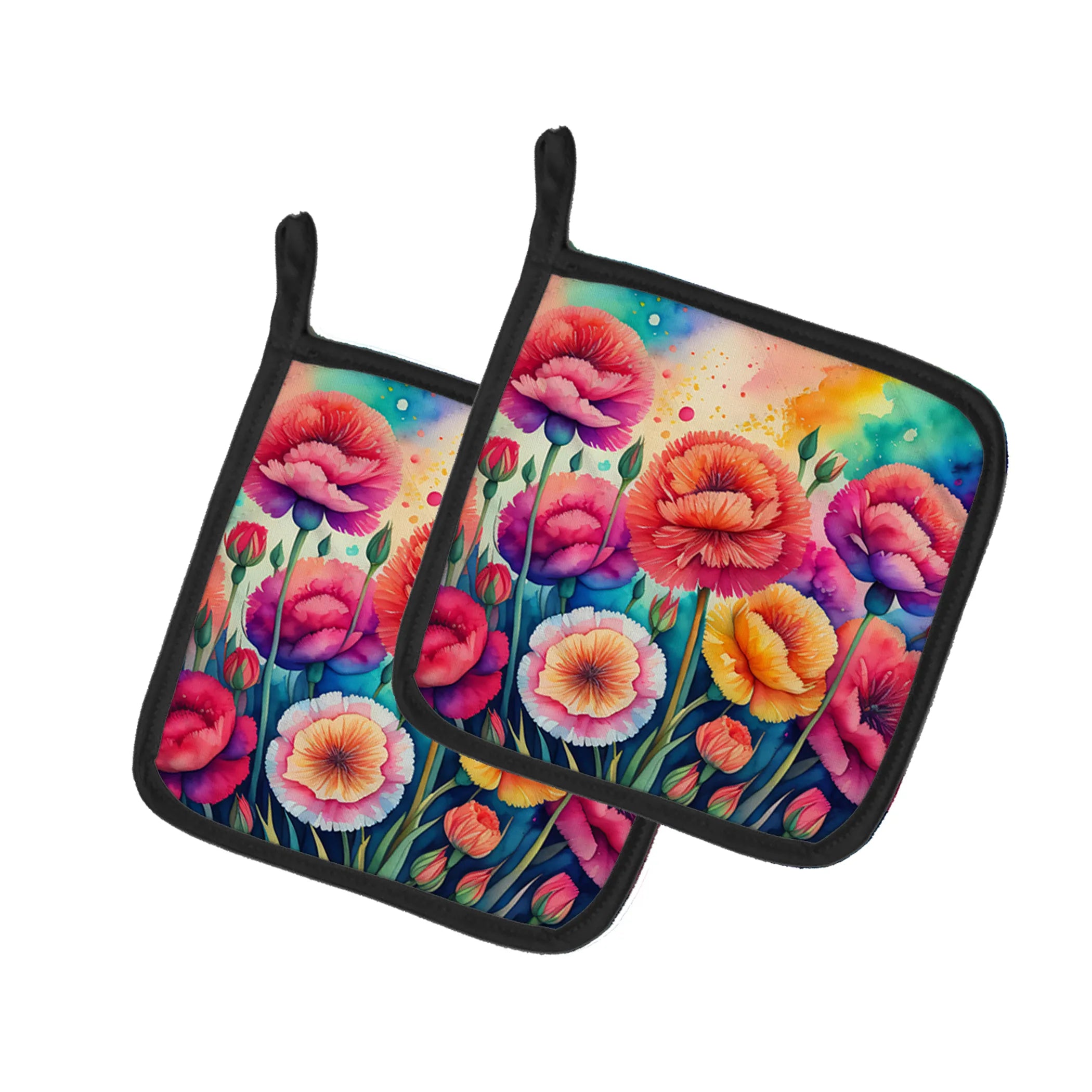 Colorful Flowers Pair of Pot Holders - Size: 7.5HX7.5W | Pack Of: 1 | Collection name: Colorful flowers