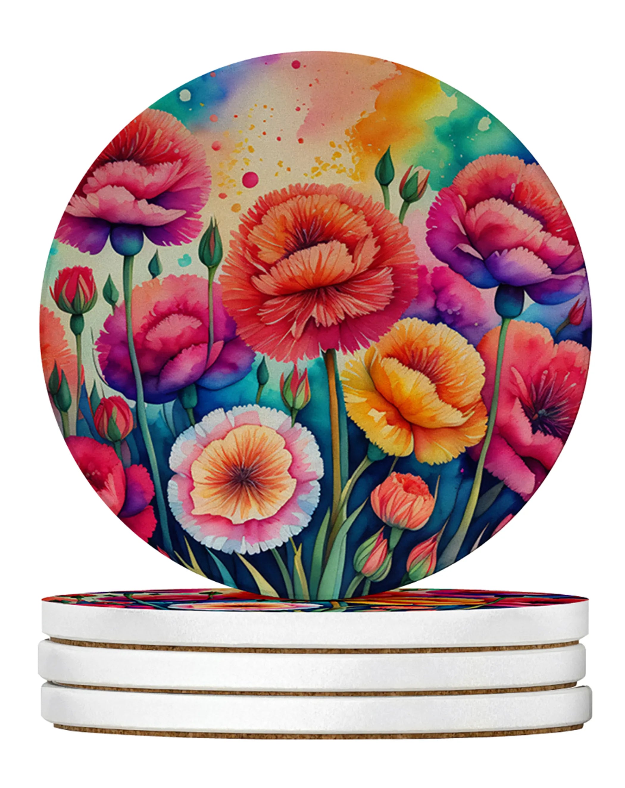 Colorful Flowers Large Sandstone Coasters Pack of 4