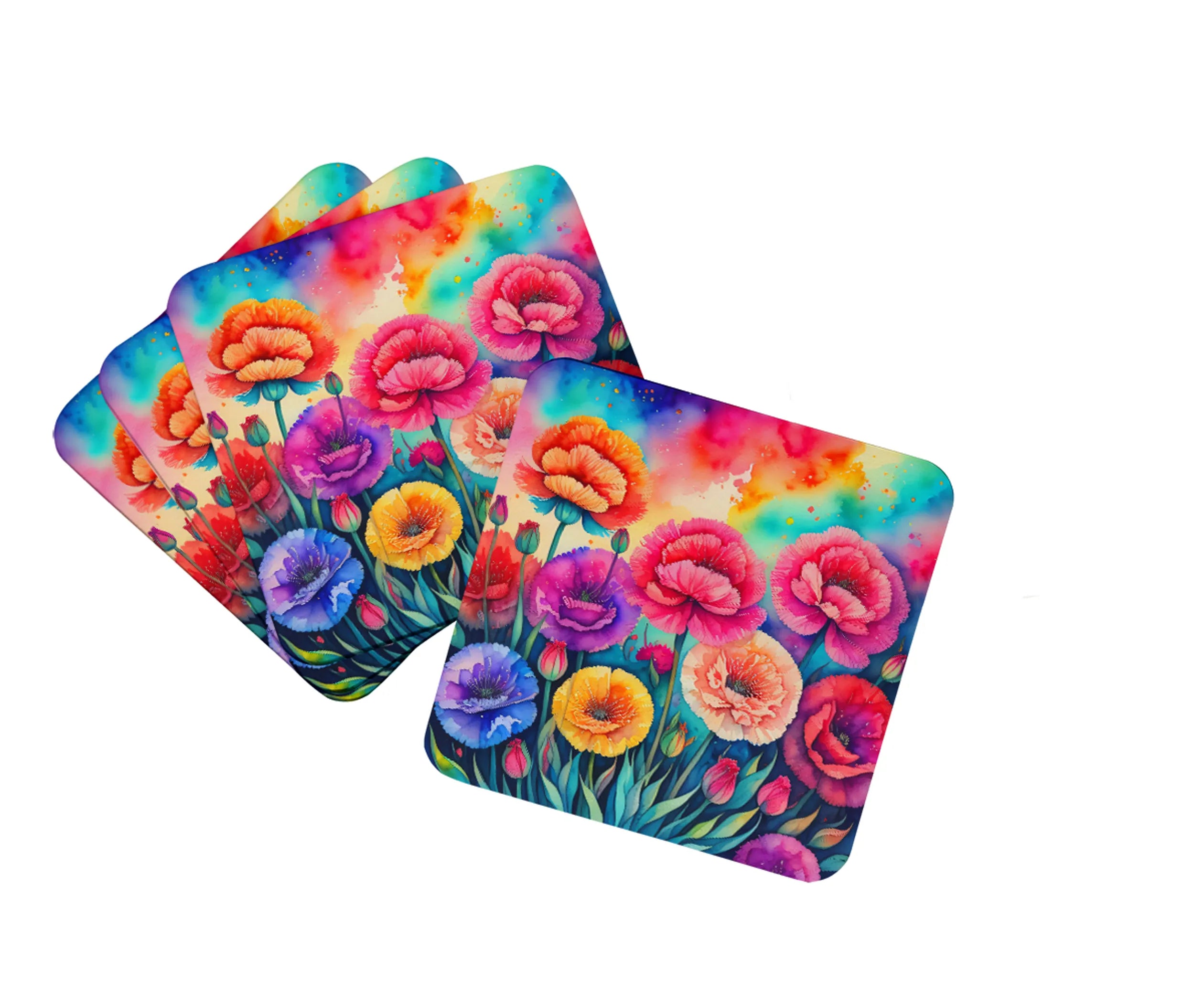 Colorful Flowers Foam Coasters - Size: 3.5 | Pack Of: 1 | Collection name: Colorful flowers