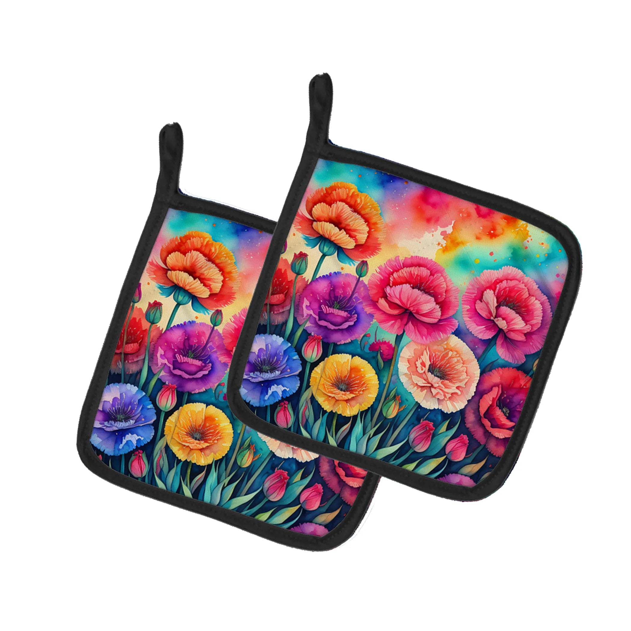 Colorful Flowers Pair of Pot Holders - Size: 7.5HX7.5W | Pack Of: 1 | Collection name: Colorful flowers