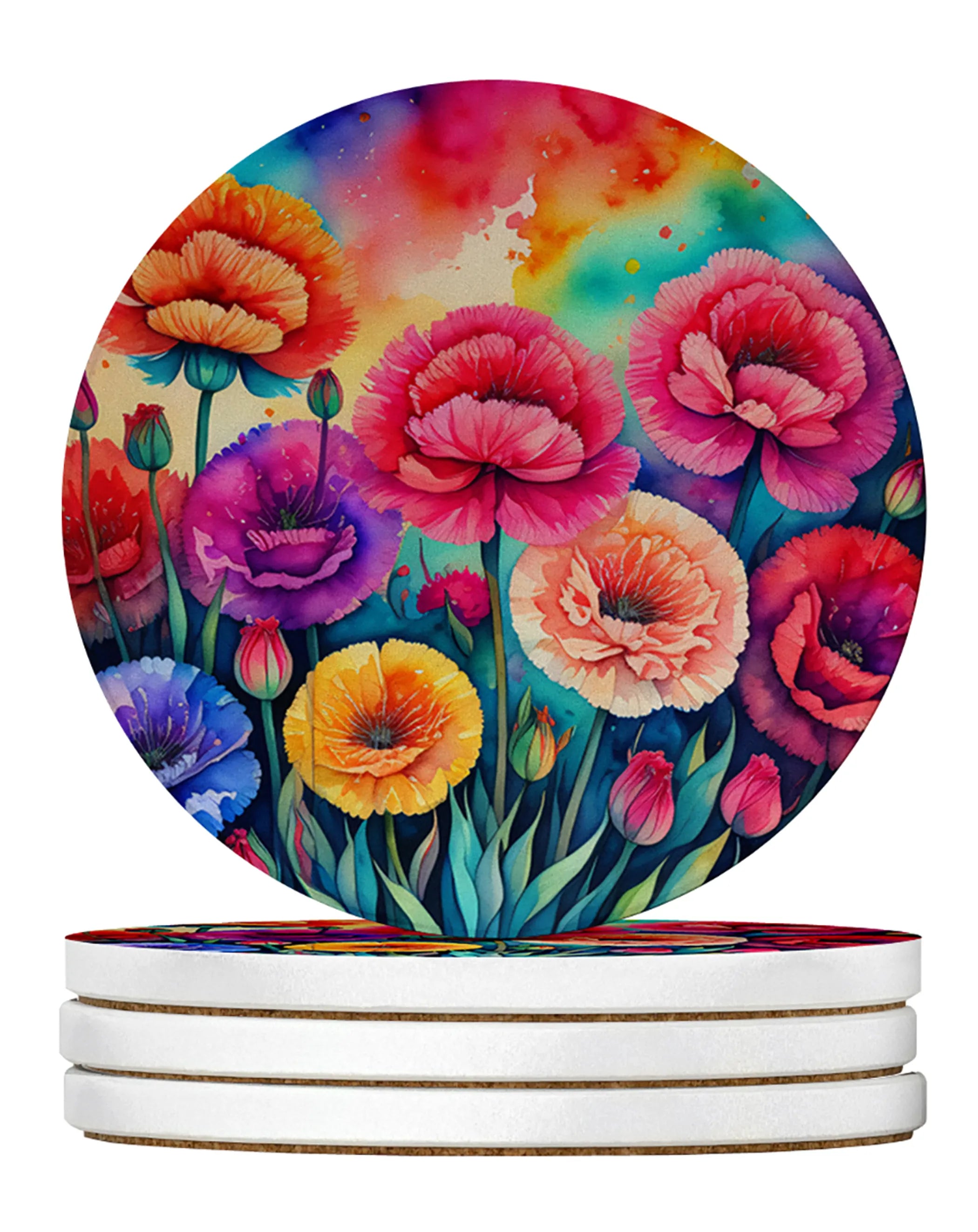 Colorful Flowers Large Sandstone Coasters Pack of 4