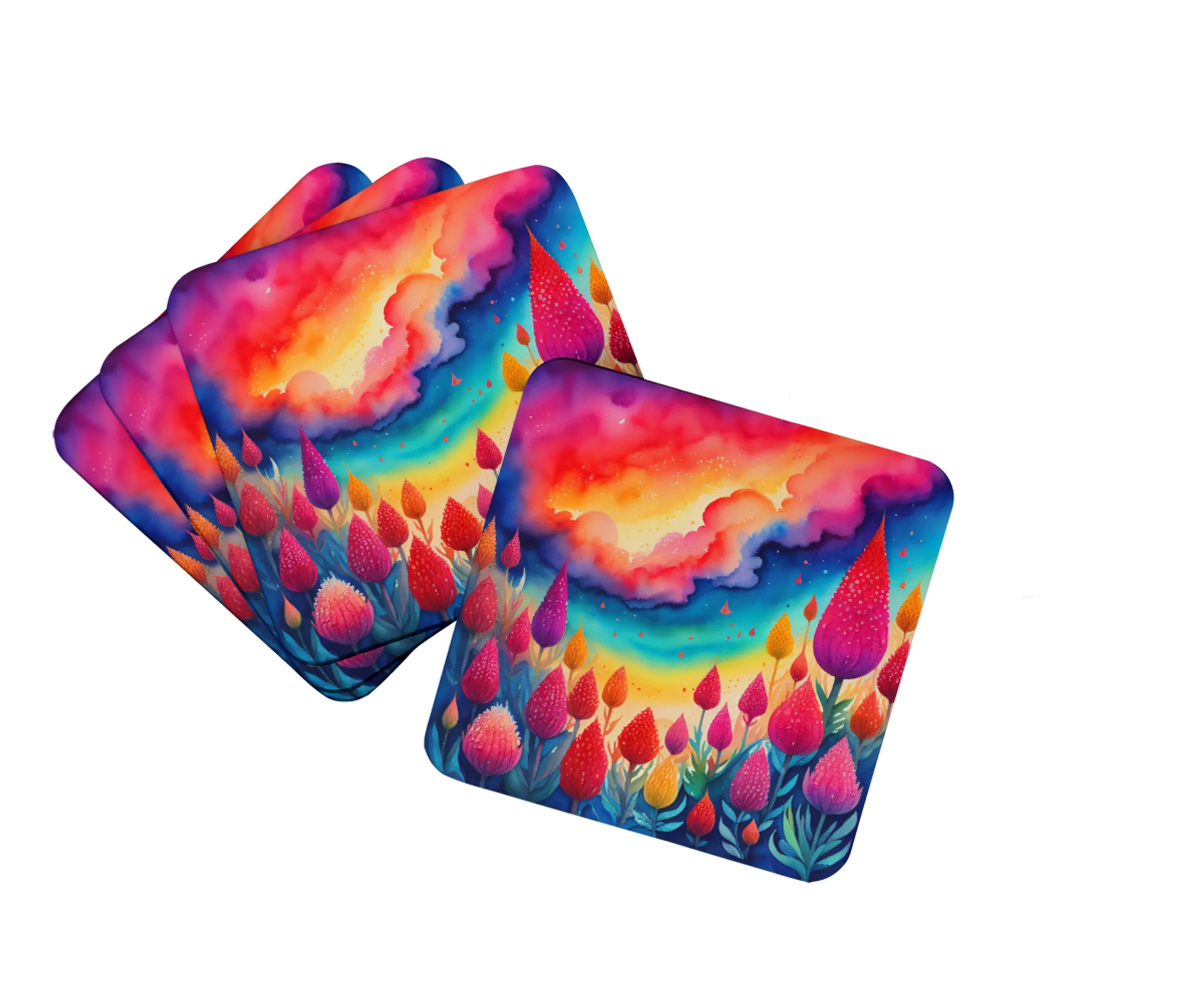 Colorful Flowers Foam Coasters - Size: 3.5 | Pack Of: 1 | Collection name: Colorful flowers