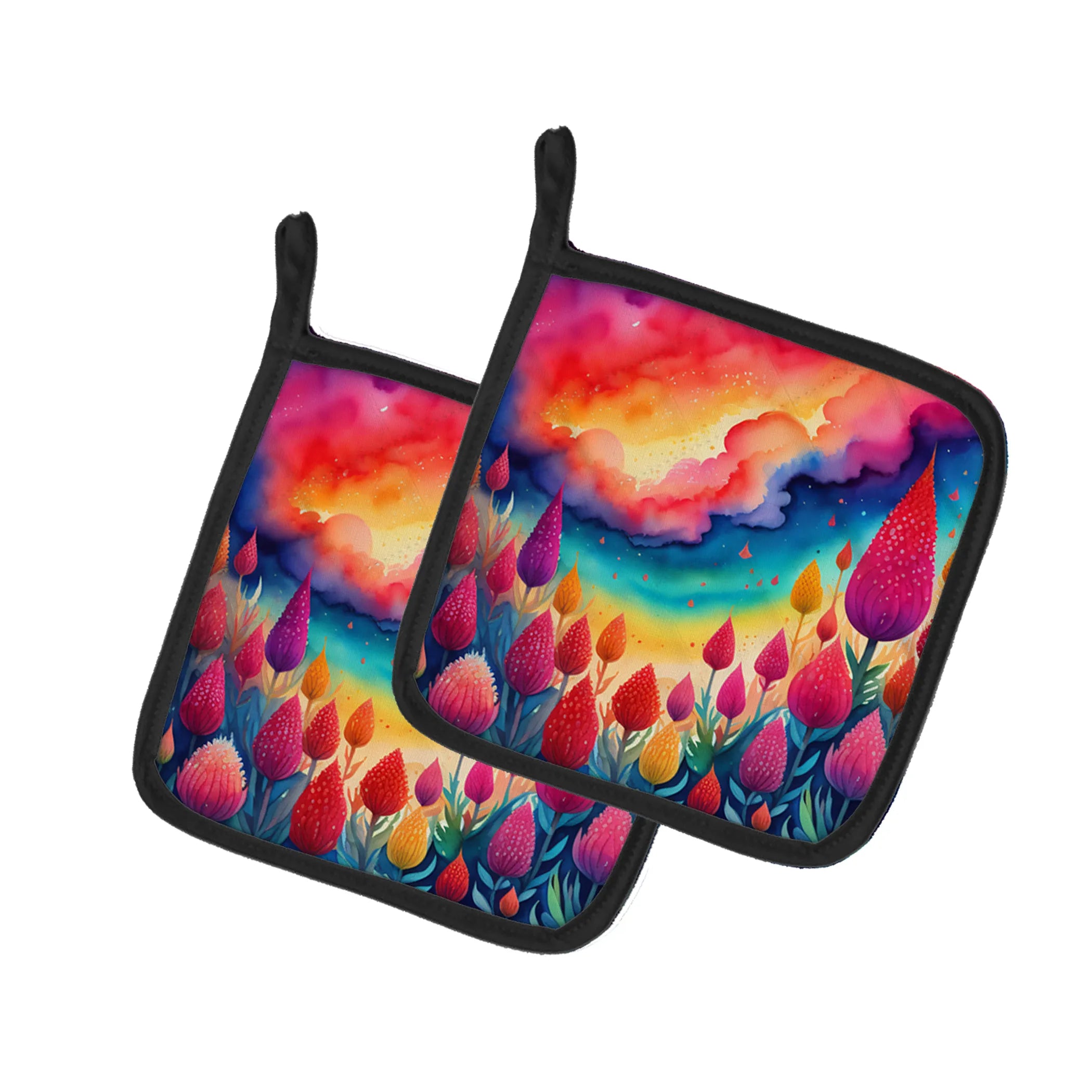 Colorful Flowers Pair of Pot Holders - Size: 7.5HX7.5W | Pack Of: 1 | Collection name: Colorful flowers