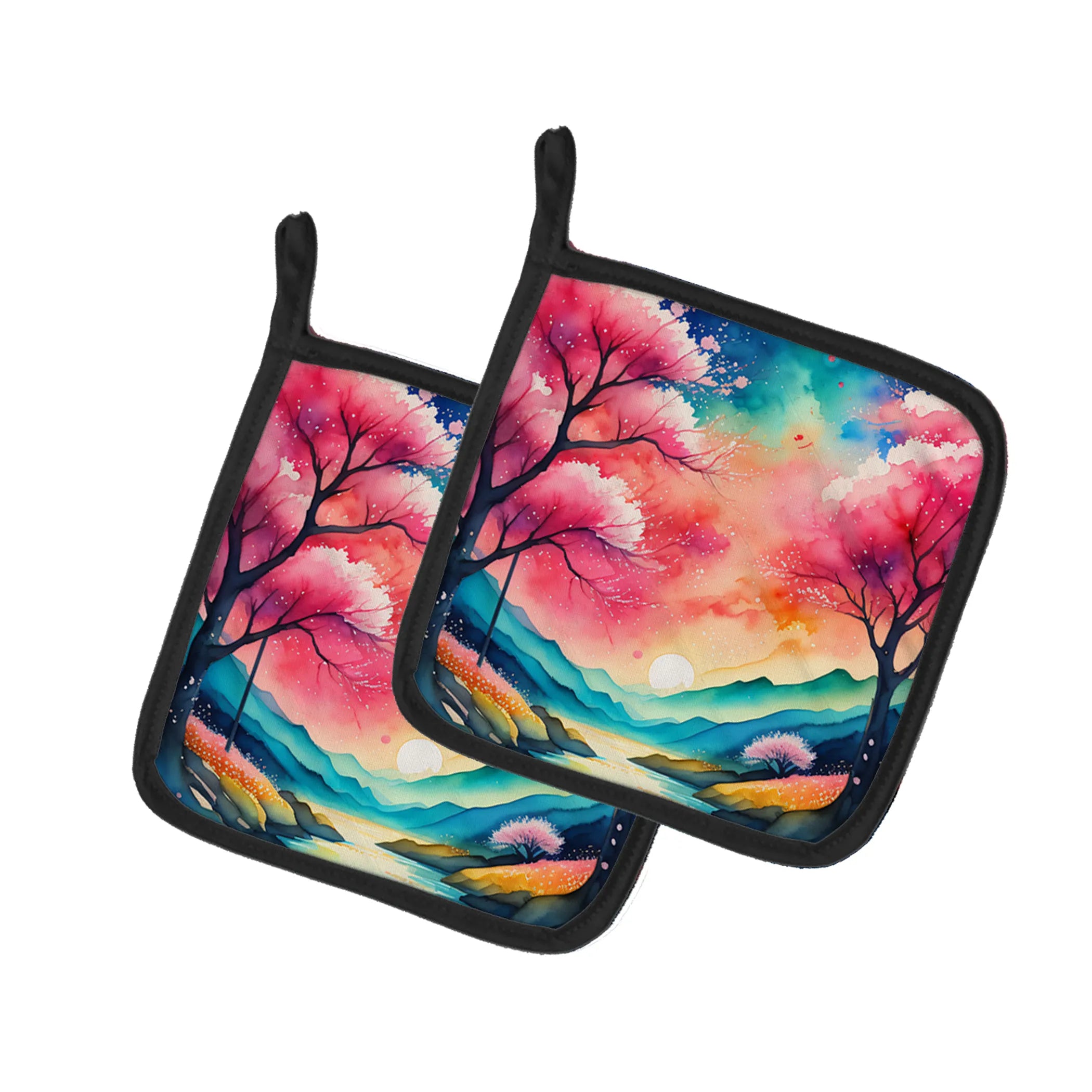 Colorful Flowers Pair of Pot Holders - Size: 7.5HX7.5W | Pack Of: 1 | Collection name: Colorful flowers