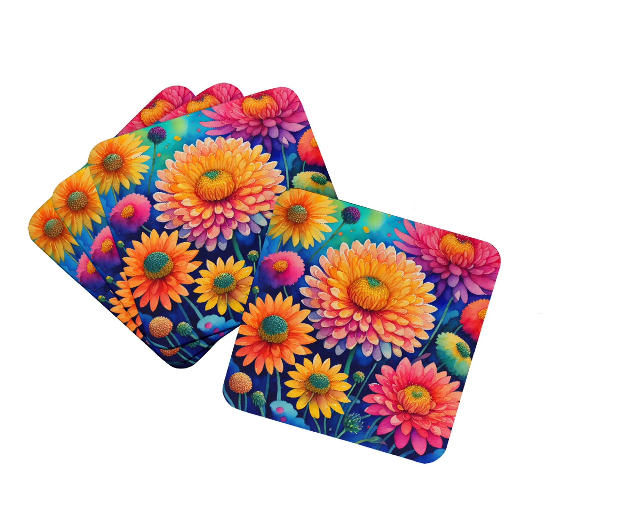 Colorful Flowers Foam Coasters - Size: 3.5 | Pack Of: 1 | Collection name: Colorful flowers