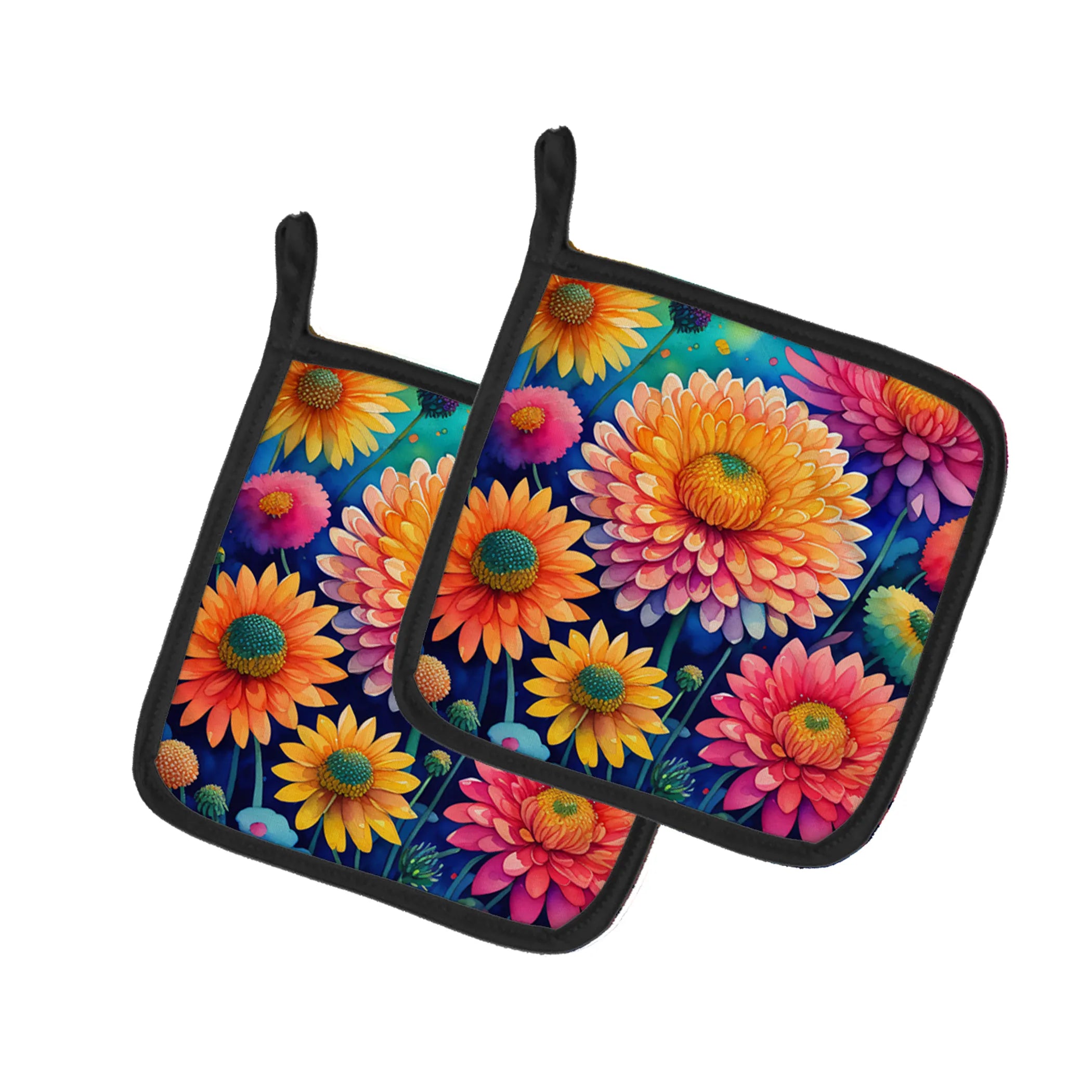 Colorful Flowers Pair of Pot Holders - Size: 7.5HX7.5W | Pack Of: 1 | Collection name: Colorful flowers