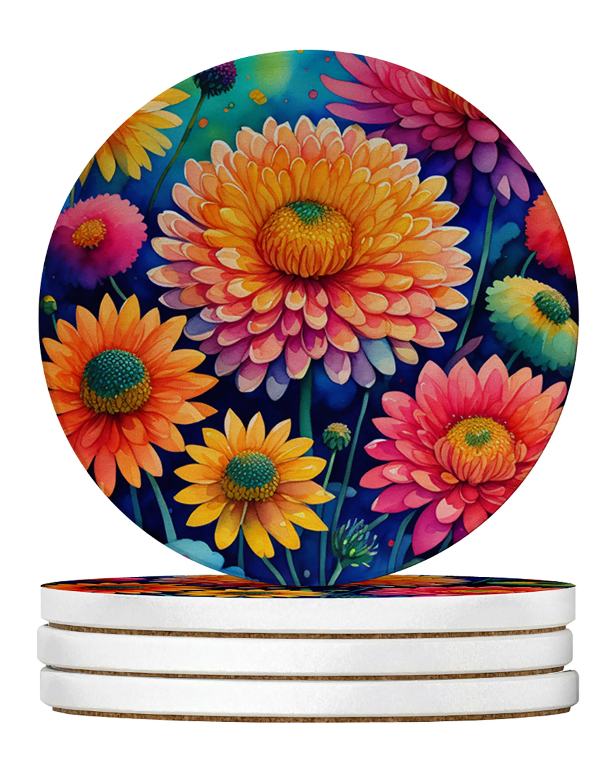 Colorful Flowers Large Sandstone Coasters Pack of 4