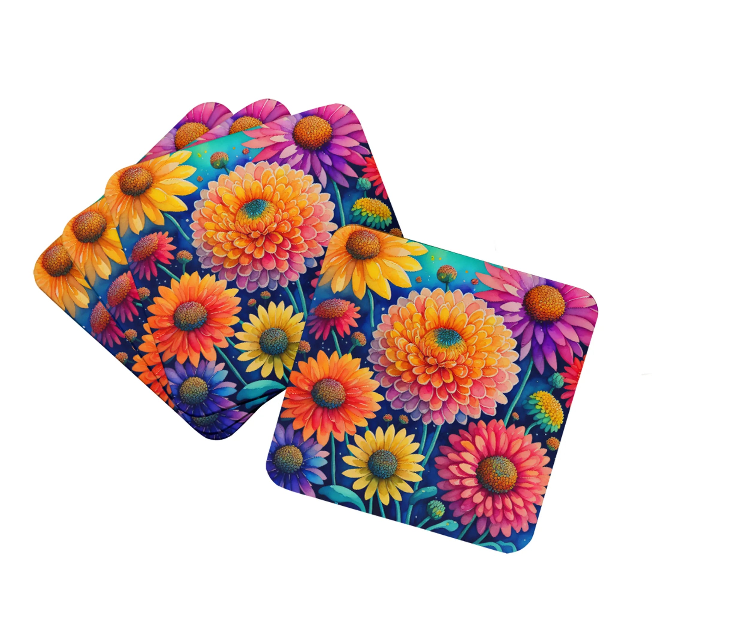 Colorful Flowers Foam Coasters - Size: 3.5 | Pack Of: 1 | Collection name: Colorful flowers