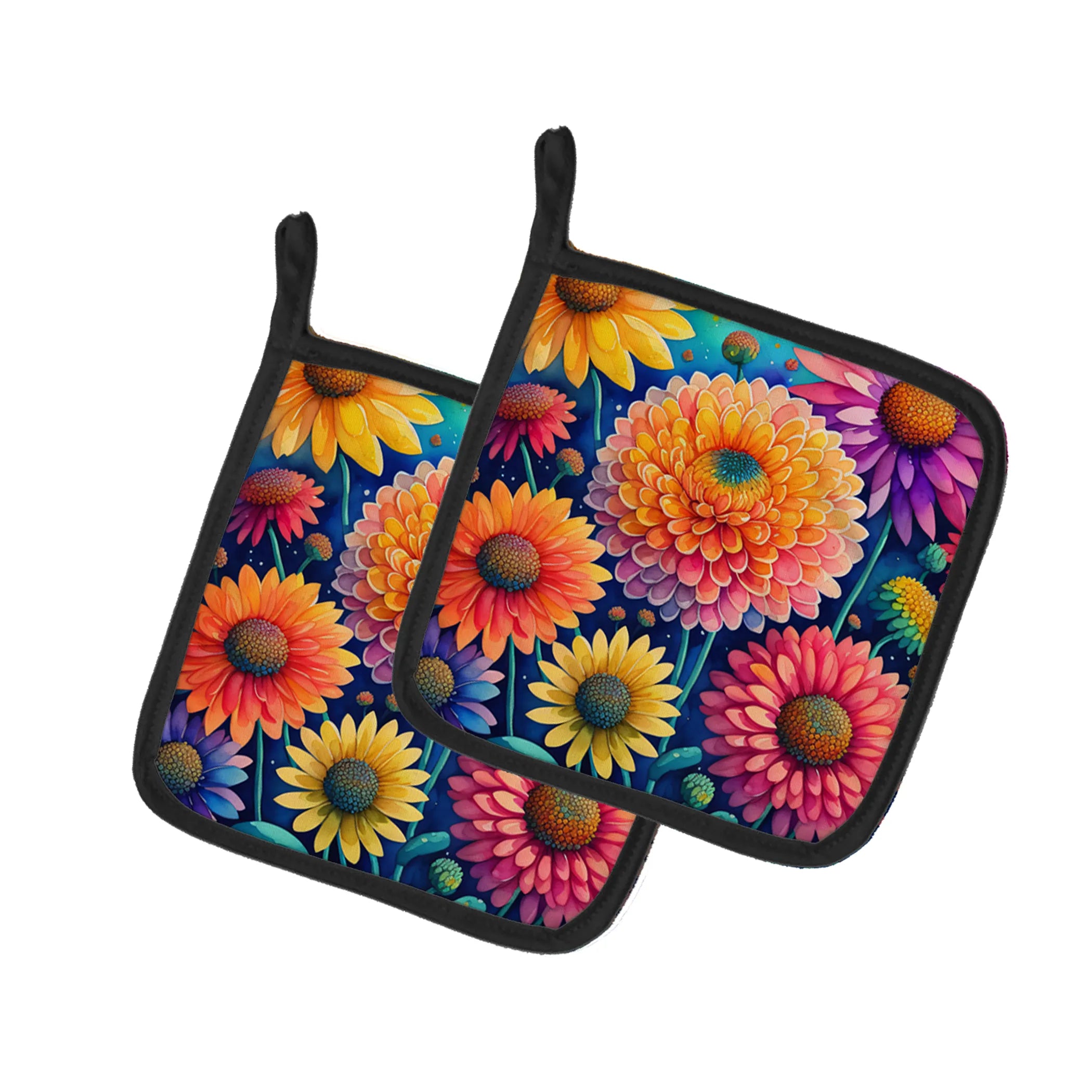 Colorful Flowers Pair of Pot Holders - Size: 7.5HX7.5W | Pack Of: 1 | Collection name: Colorful flowers