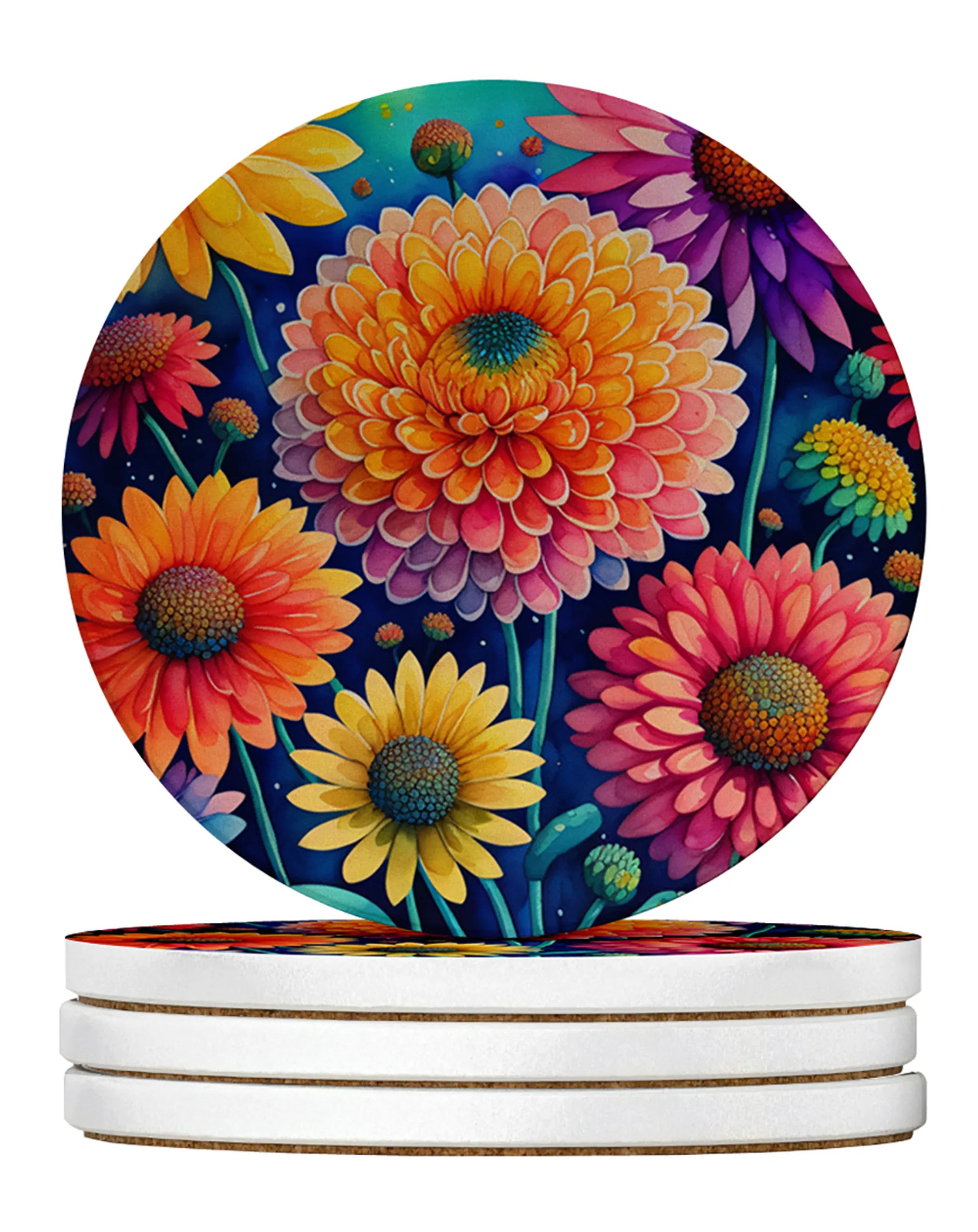 Colorful Flowers Large Sandstone Coasters Pack of 4