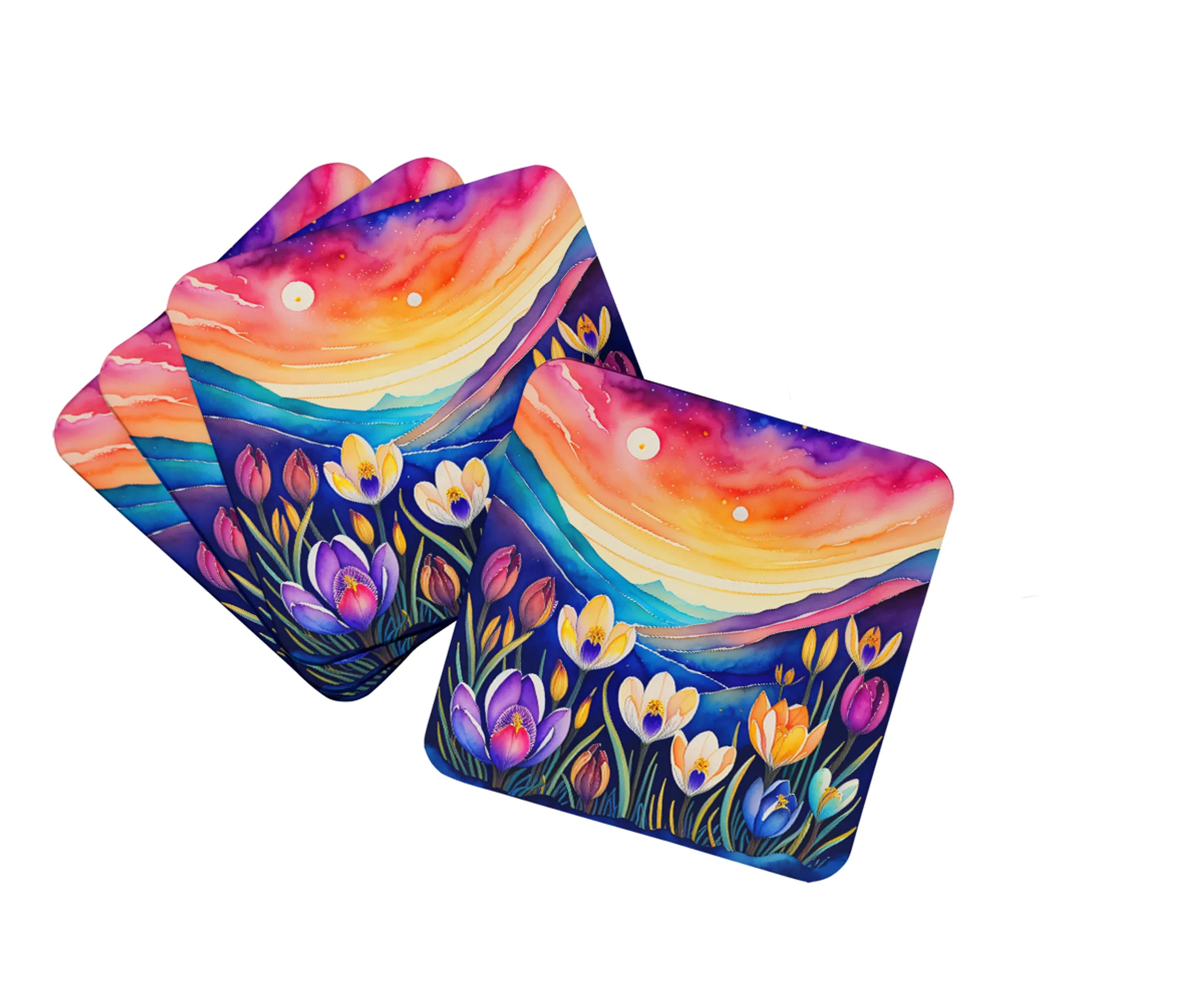 Colorful Flowers Foam Coasters - Size: 3.5 | Pack Of: 1 | Collection name: Colorful flowers