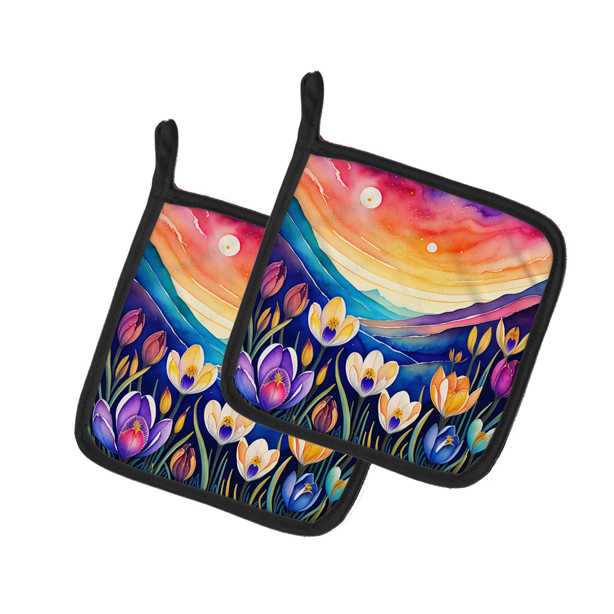 Colorful Flowers Pair of Pot Holders - Size: 7.5HX7.5W | Pack Of: 1 | Collection name: Colorful flowers