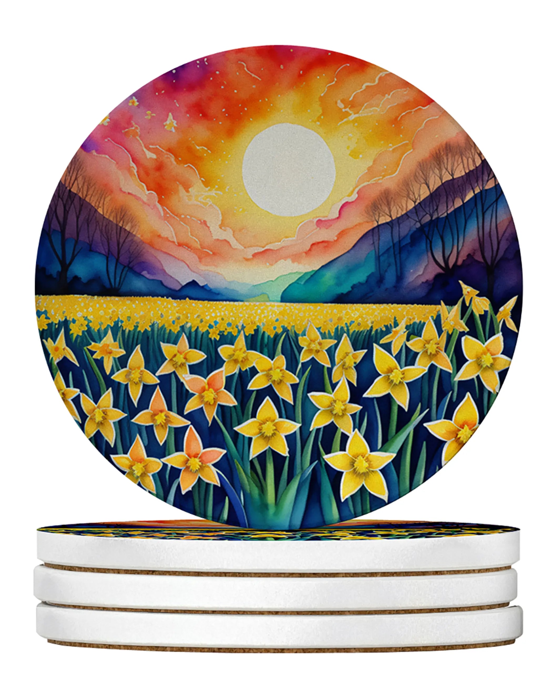 Colorful Flowers Large Sandstone Coasters Pack of 4