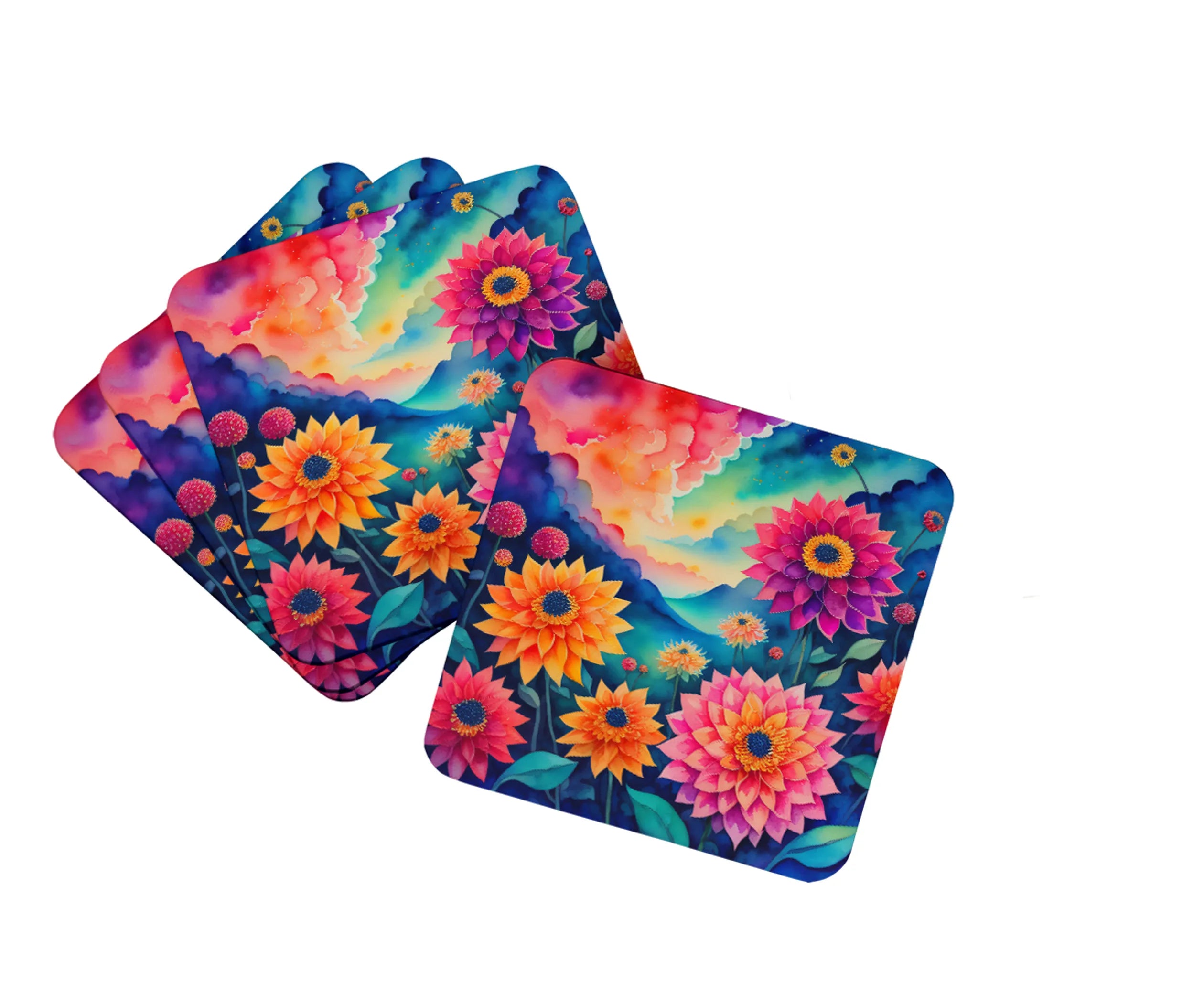 Colorful Flowers Foam Coasters - Size: 3.5 | Pack Of: 1 | Collection name: Colorful flowers