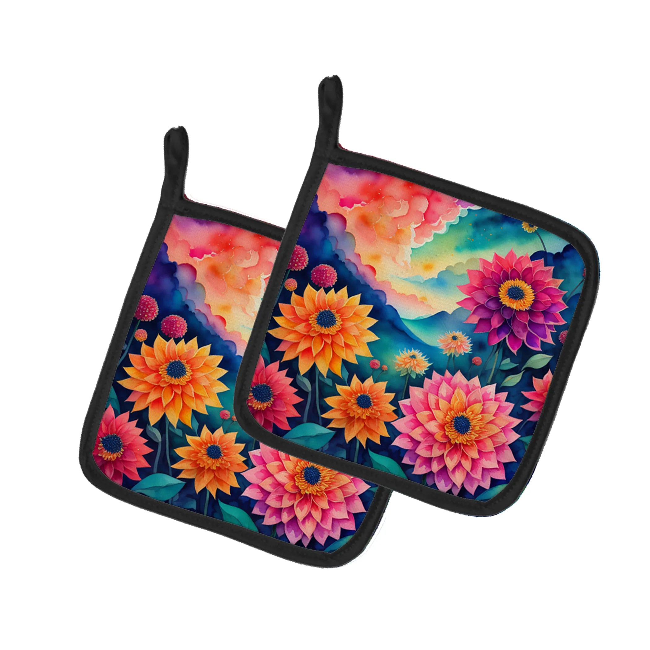 Colorful Flowers Pair of Pot Holders - Size: 7.5HX7.5W | Pack Of: 1 | Collection name: Colorful flowers