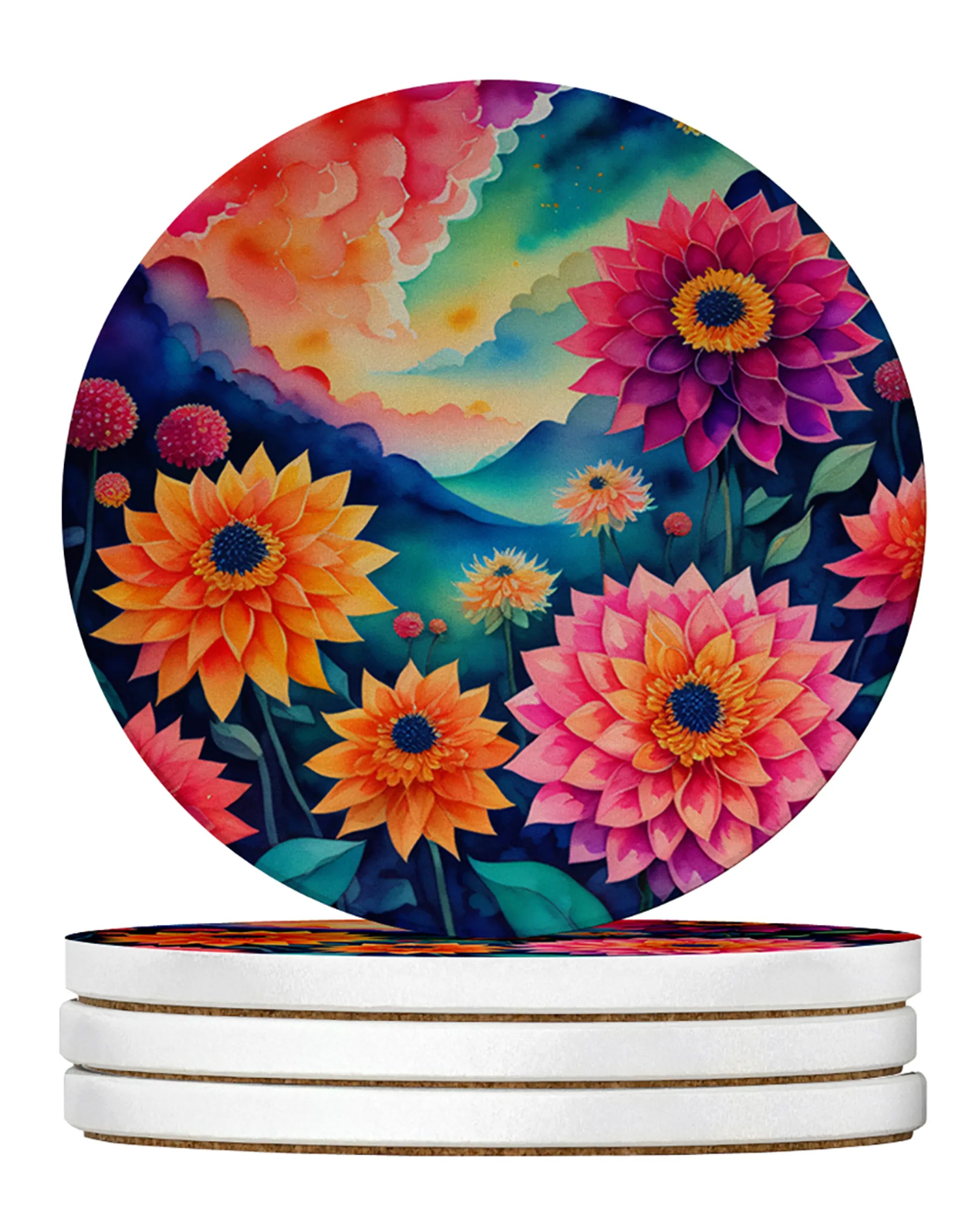 Colorful Flowers Large Sandstone Coasters Pack of 4