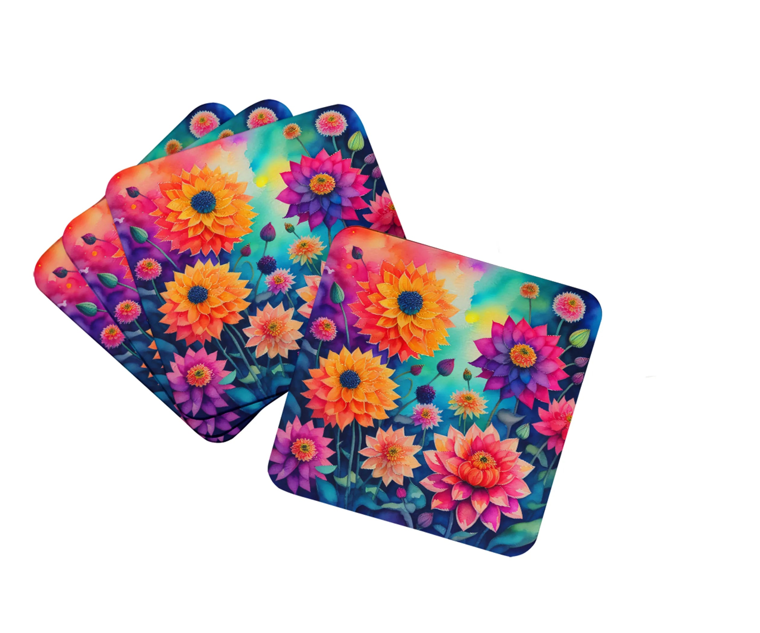 Colorful Flowers Foam Coasters - Size: 3.5 | Pack Of: 1 | Collection name: Colorful flowers