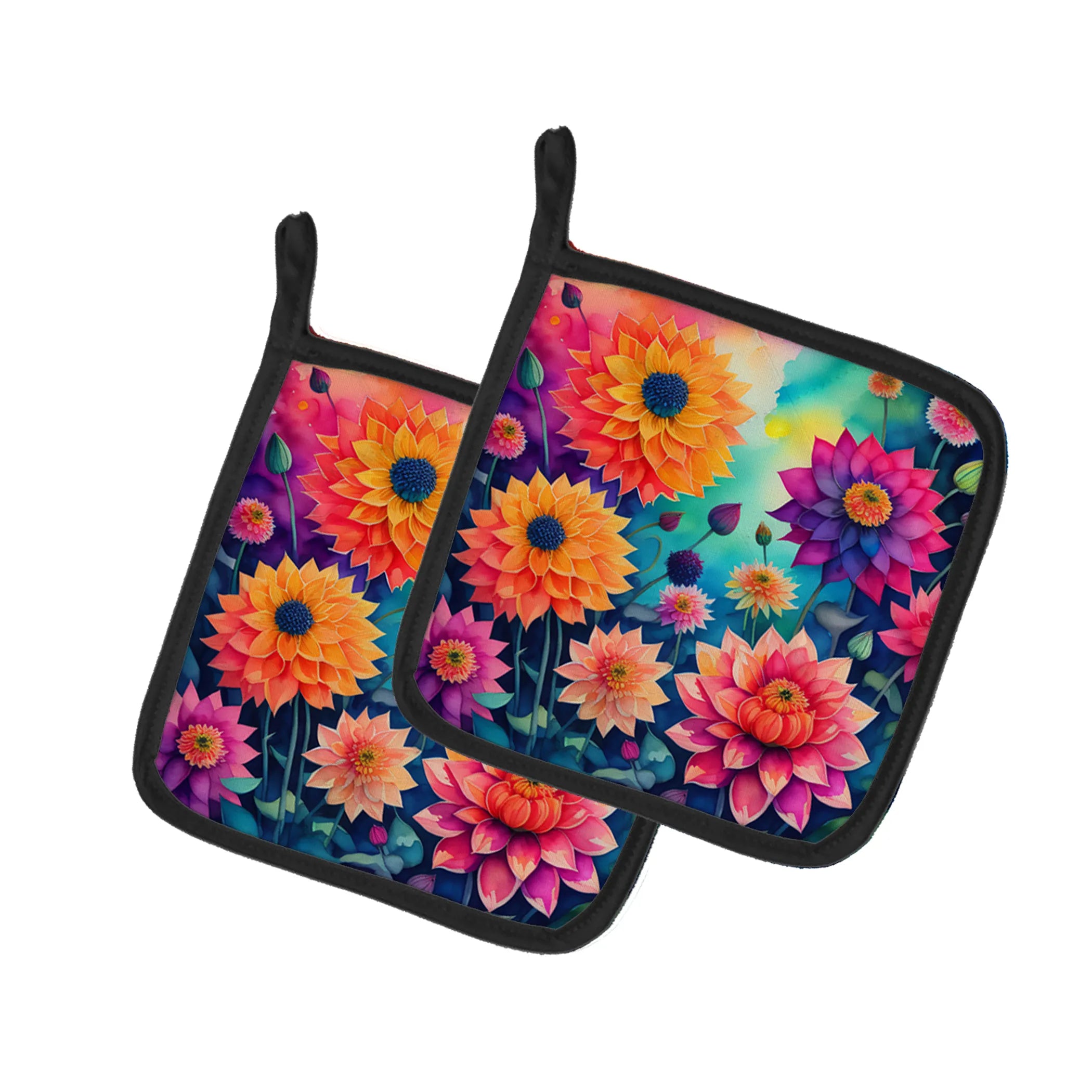 Colorful Flowers Pair of Pot Holders - Size: 7.5HX7.5W | Pack Of: 1 | Collection name: Colorful flowers