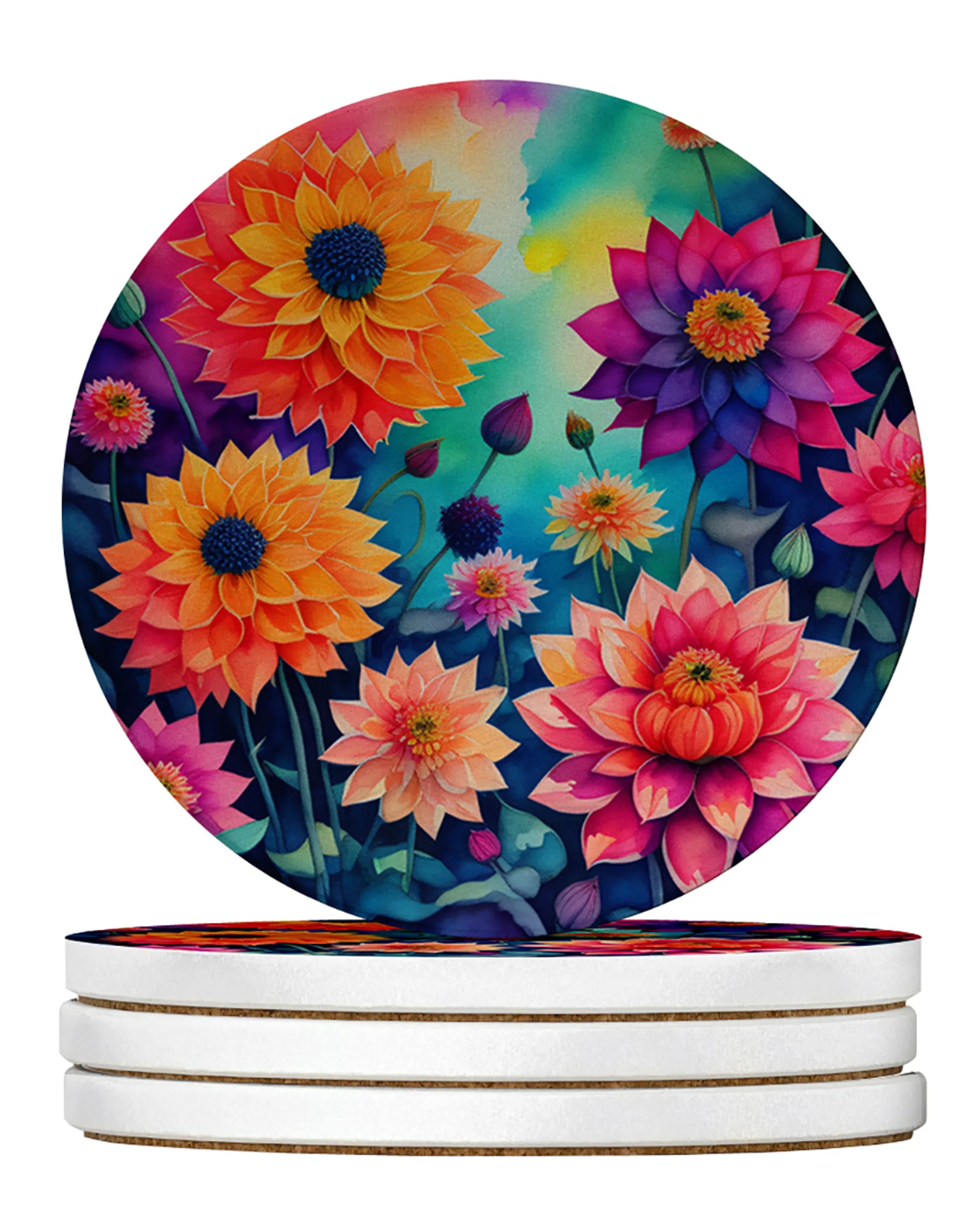 Colorful Flowers Large Sandstone Coasters Pack of 4