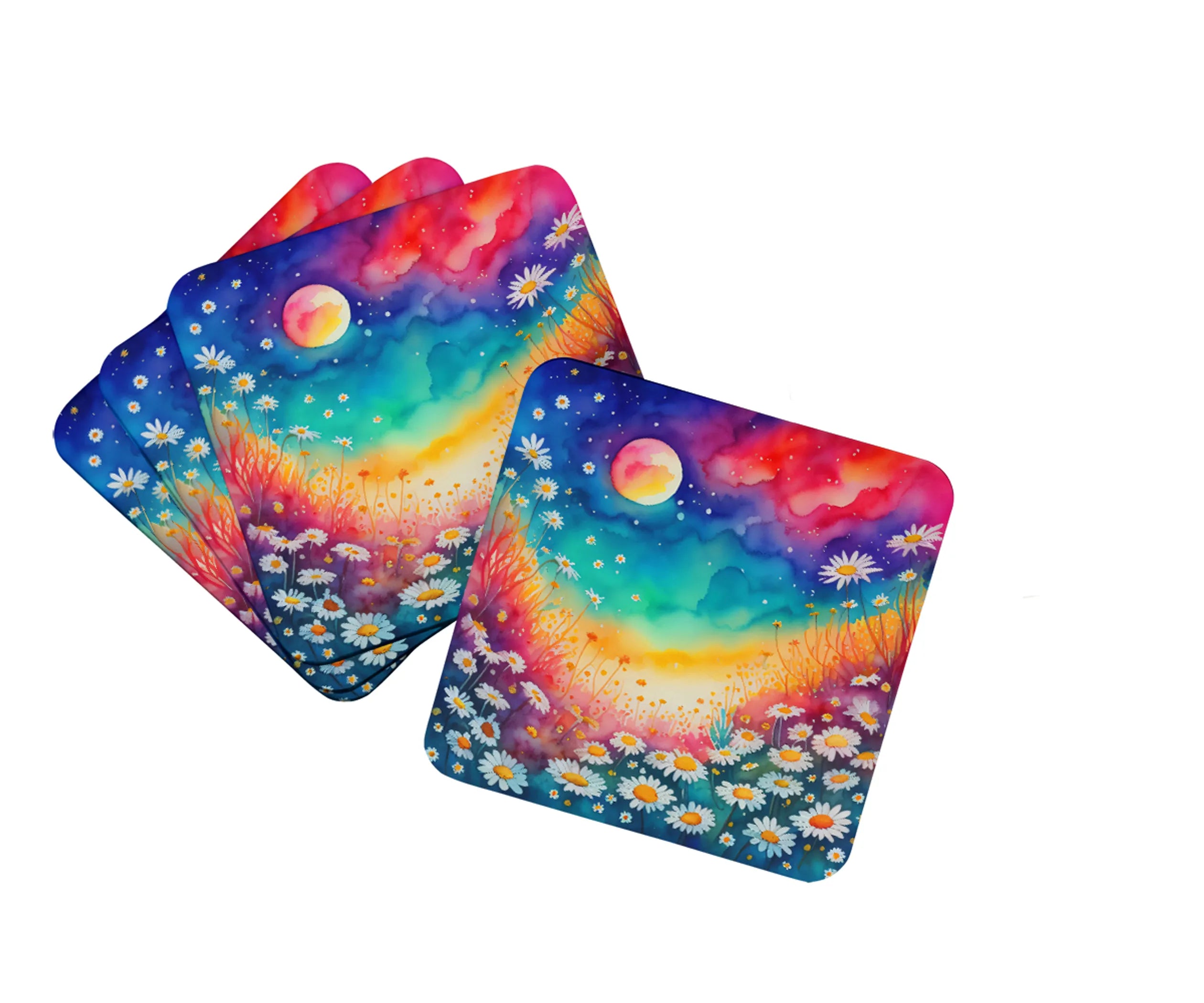 Colorful Flowers Foam Coasters - Size: 3.5 | Pack Of: 1 | Collection name: Colorful flowers