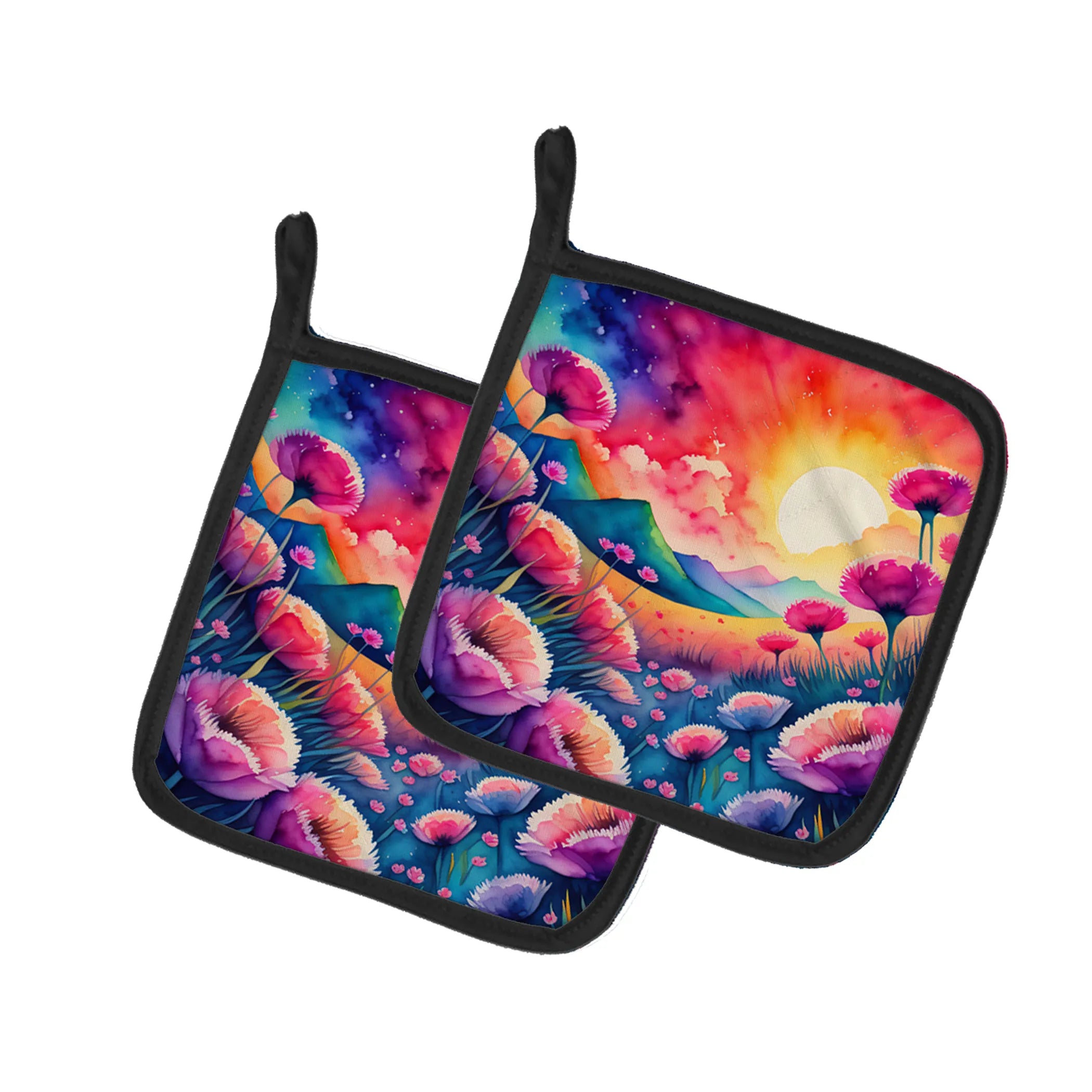Colorful Flowers Pair of Pot Holders - Size: 7.5HX7.5W | Pack Of: 1 | Collection name: Colorful flowers