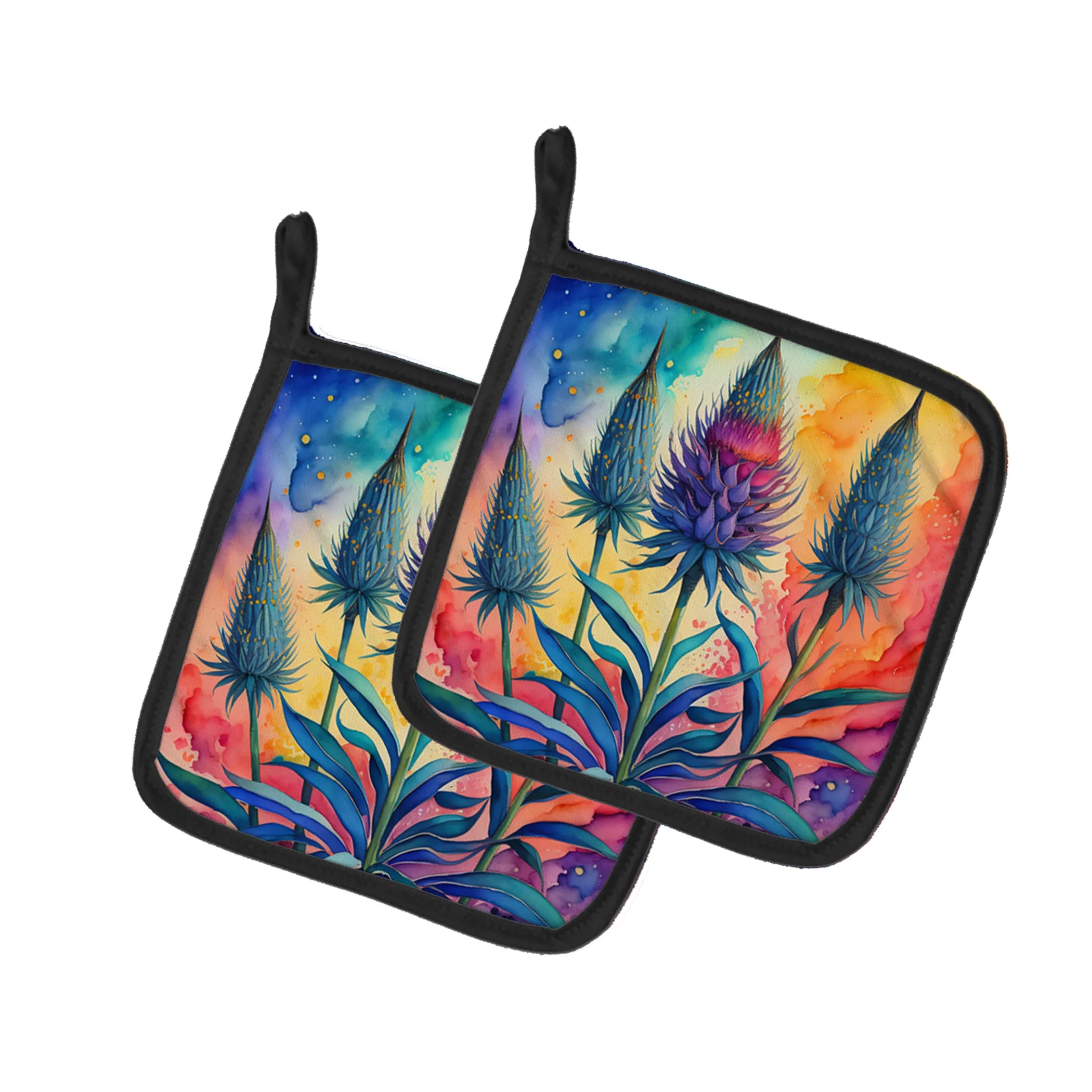 Colorful Flowers Pair of Pot Holders - Size: 7.5HX7.5W | Pack Of: 1 | Collection name: Colorful flowers