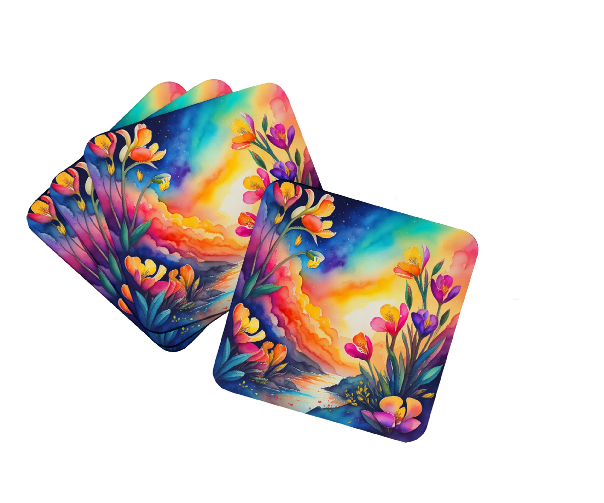 Colorful Flowers Foam Coasters - Size: 3.5 | Pack Of: 1 | Collection name: Colorful flowers