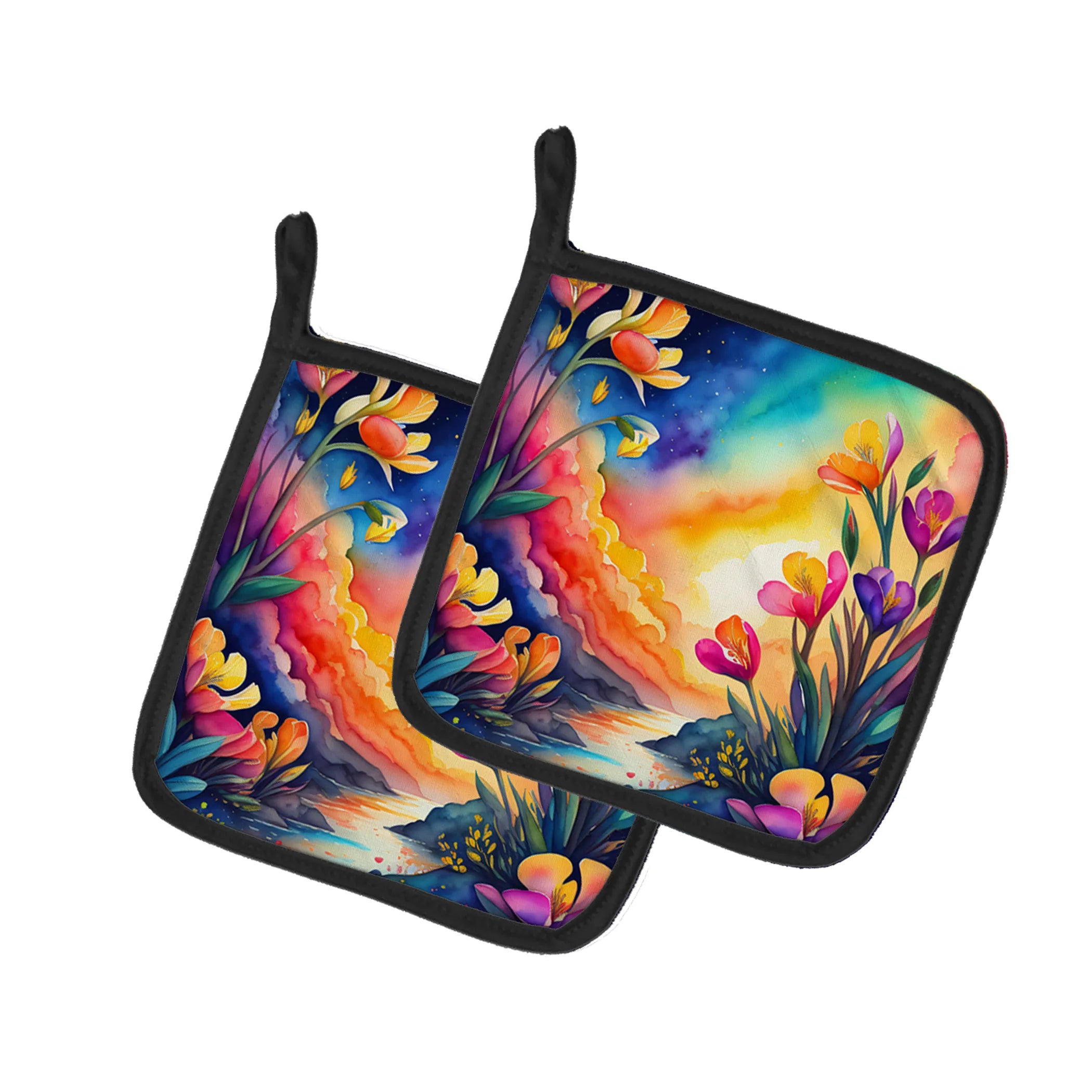 Colorful Flowers Pair of Pot Holders - Size: 7.5HX7.5W | Pack Of: 1 | Collection name: Colorful flowers