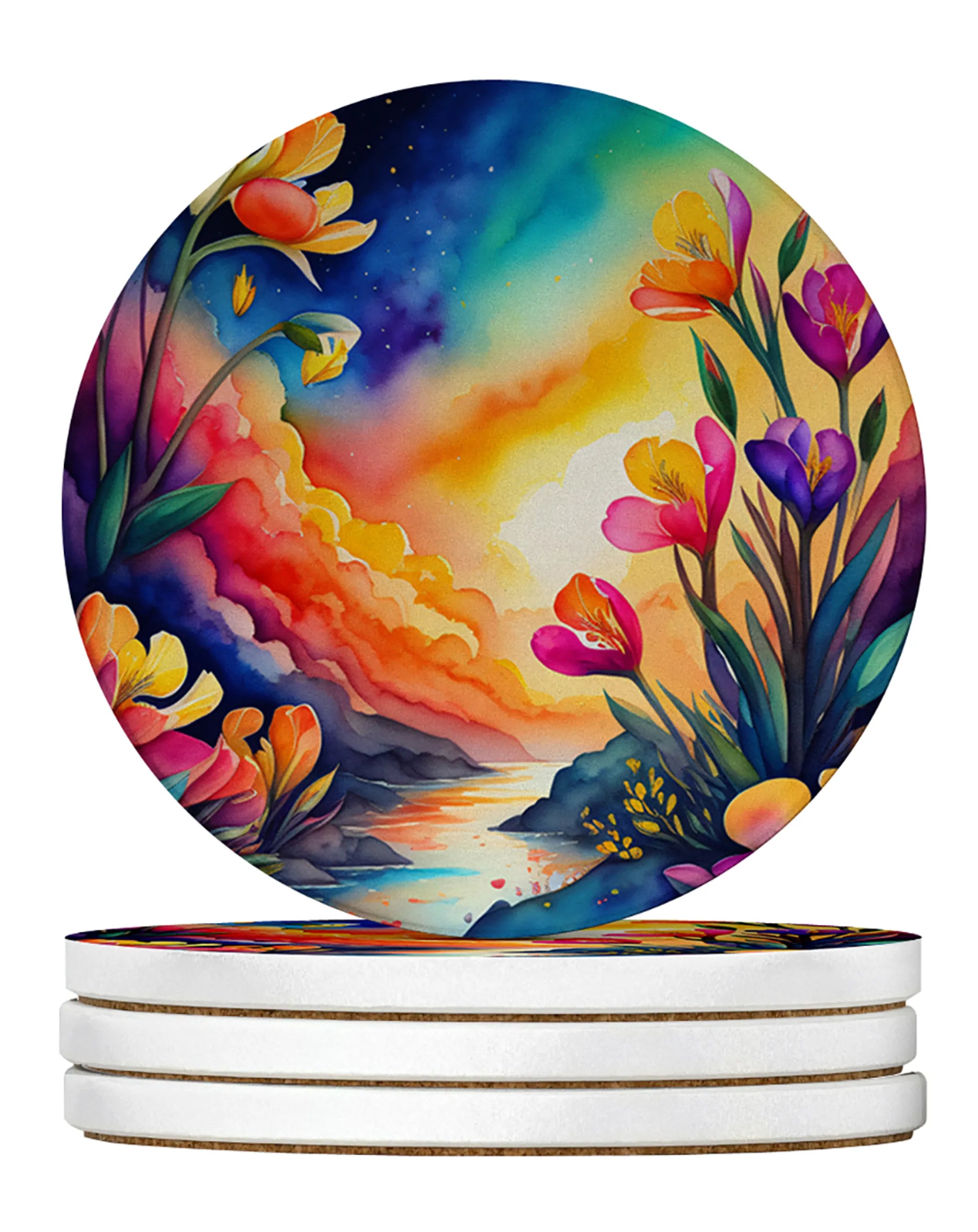 Colorful Flowers Large Sandstone Coasters Pack of 4