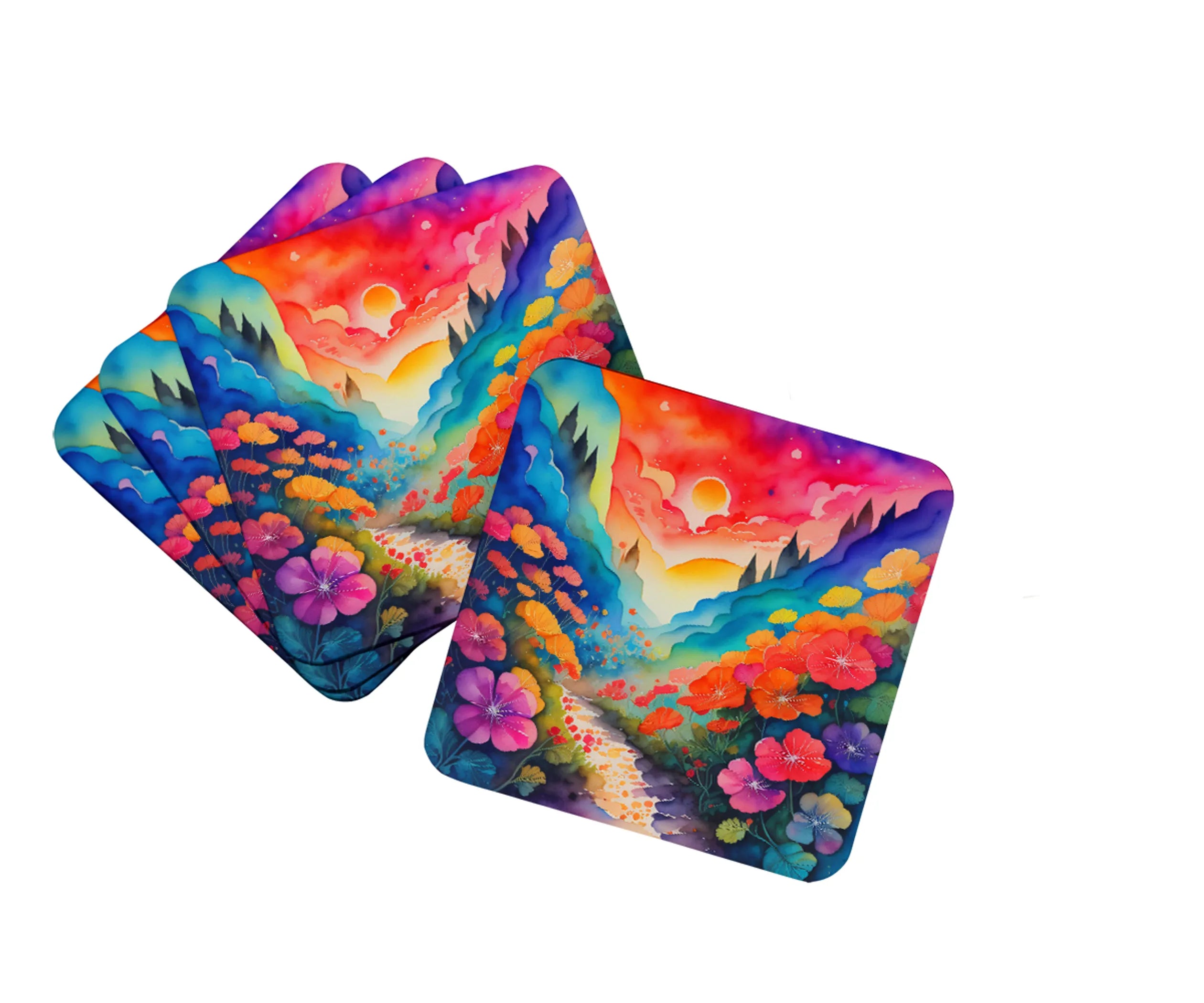 Colorful Flowers Foam Coasters - Size: 3.5 | Pack Of: 1 | Collection name: Colorful flowers