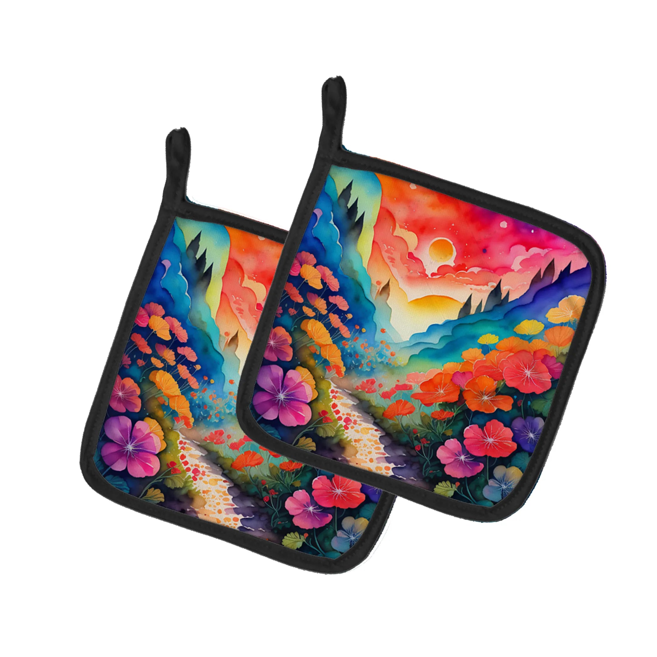 Colorful Flowers Pair of Pot Holders - Size: 7.5HX7.5W | Pack Of: 1 | Collection name: Colorful flowers
