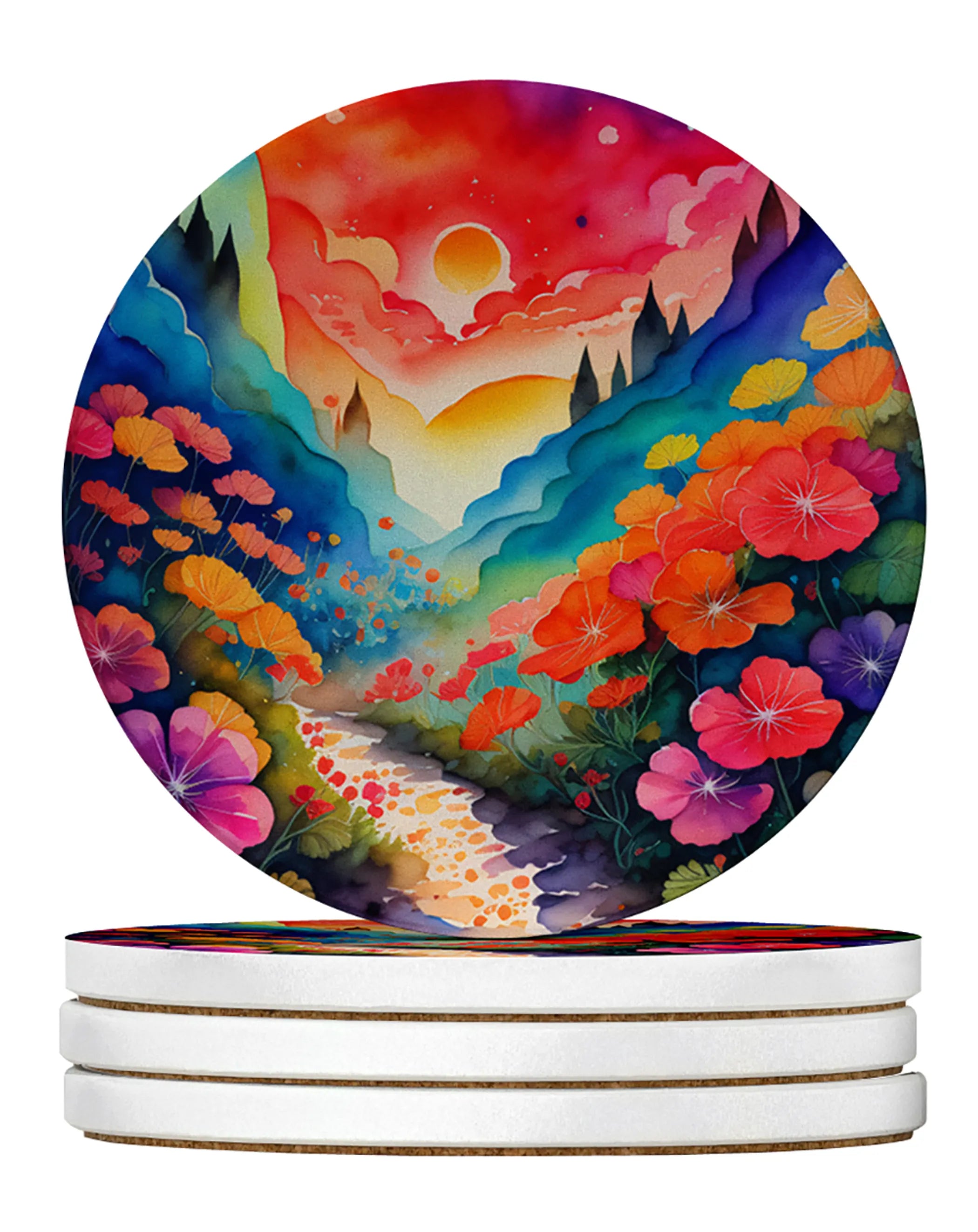 Colorful Flowers Large Sandstone Coasters Pack of 4
