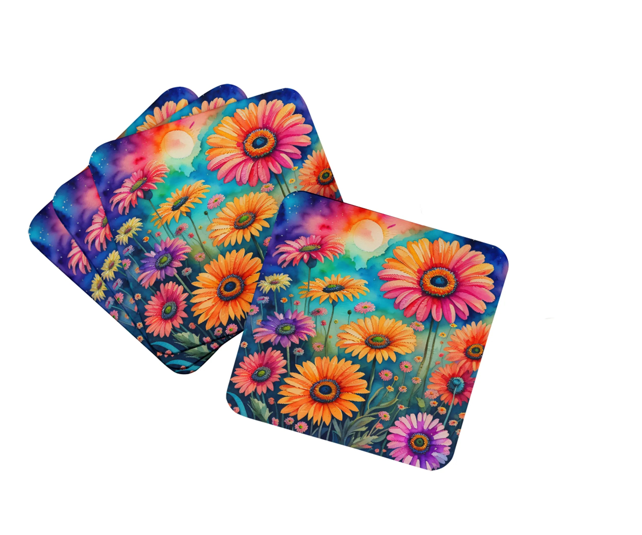Colorful Flowers Foam Coasters - Size: 3.5 | Pack Of: 1 | Collection name: Colorful flowers