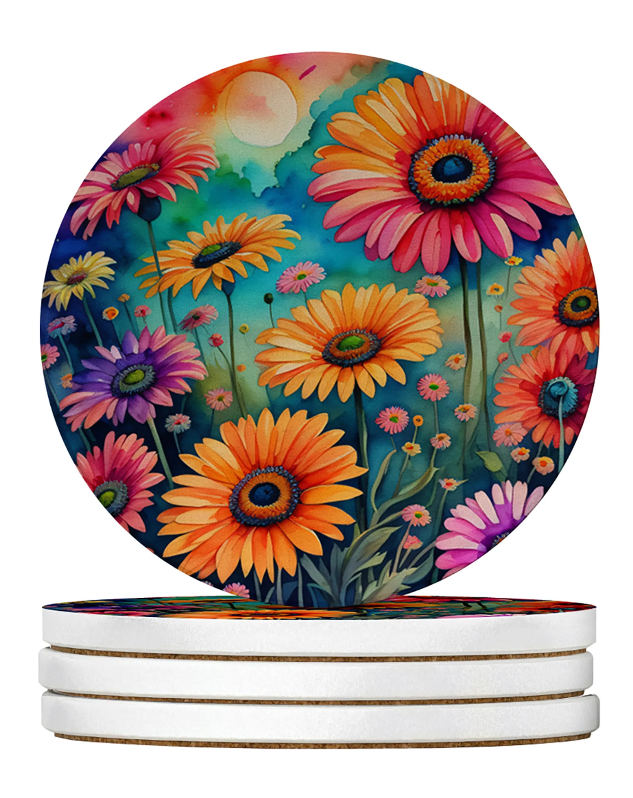 Colorful Flowers Large Sandstone Coasters Pack of 4
