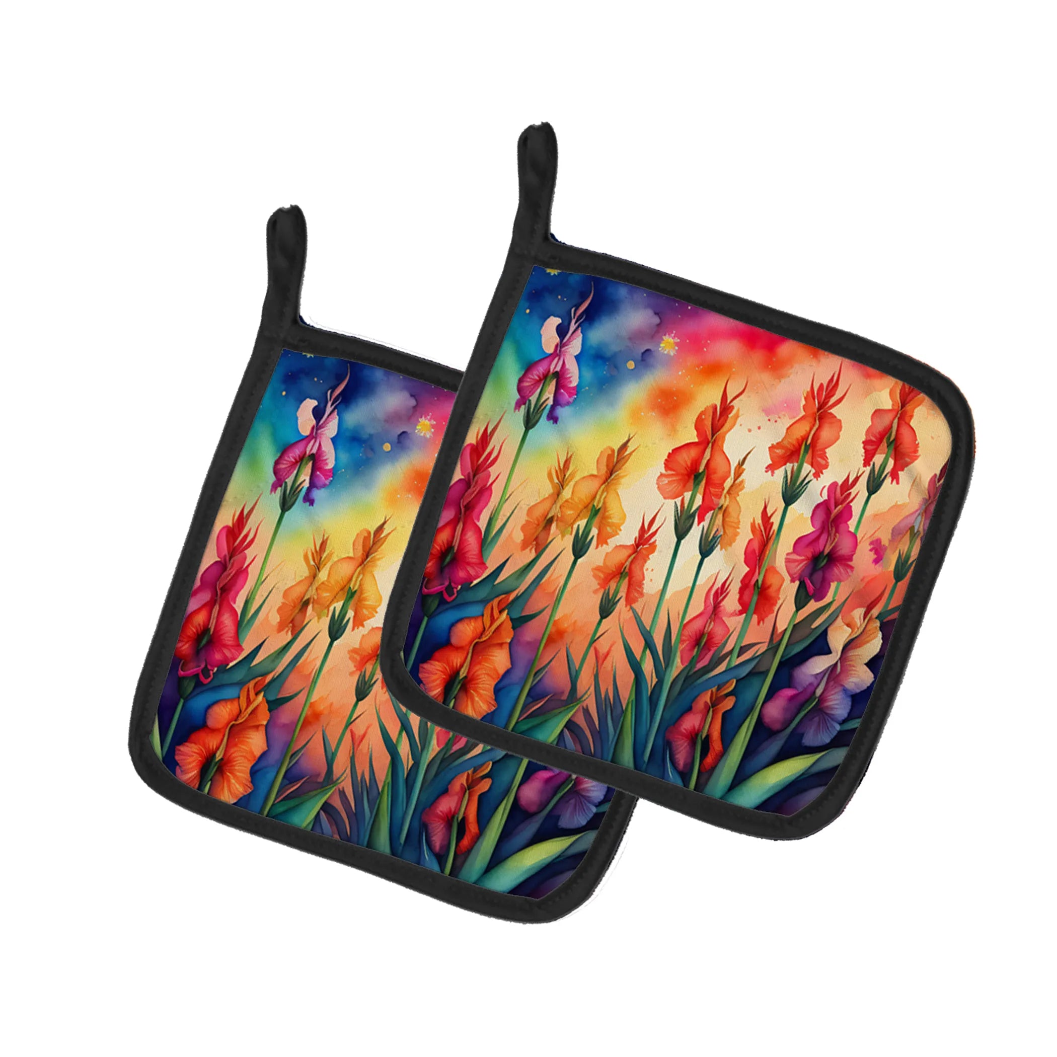 Colorful Flowers Pair of Pot Holders - Size: 7.5HX7.5W | Pack Of: 1 | Collection name: Colorful flowers