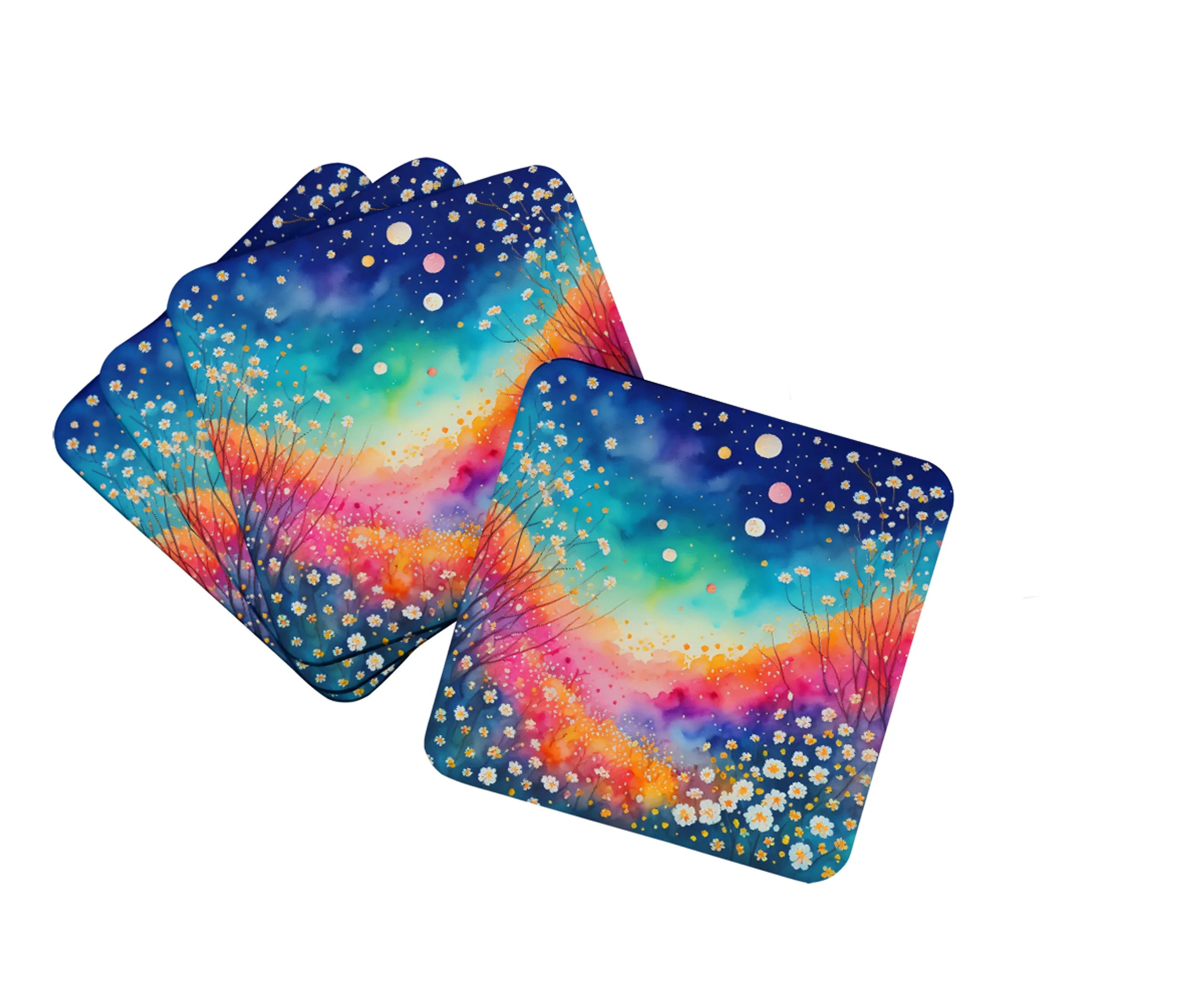 Colorful Flowers Foam Coasters - Size: 3.5 | Pack Of: 1 | Collection name: Colorful flowers