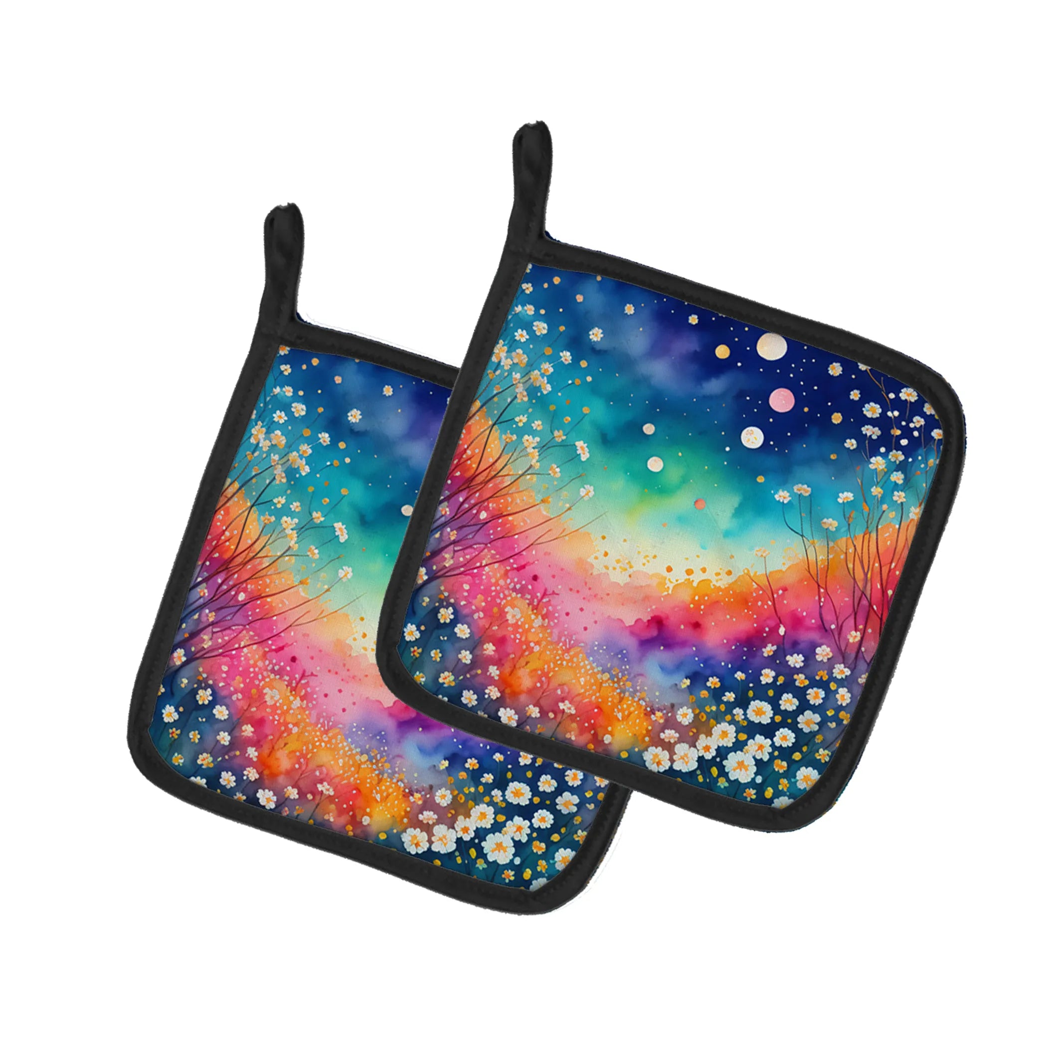 Colorful Flowers Pair of Pot Holders - Size: 7.5HX7.5W | Pack Of: 1 | Collection name: Colorful flowers