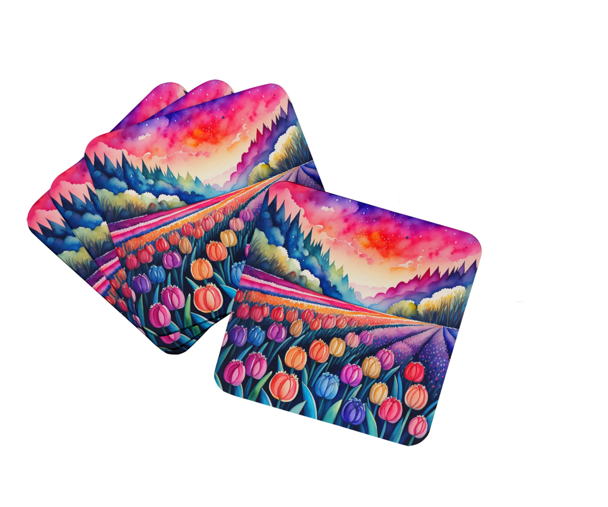 Colorful Flowers Foam Coasters - Size: 3.5 | Pack Of: 1 | Collection name: Colorful flowers