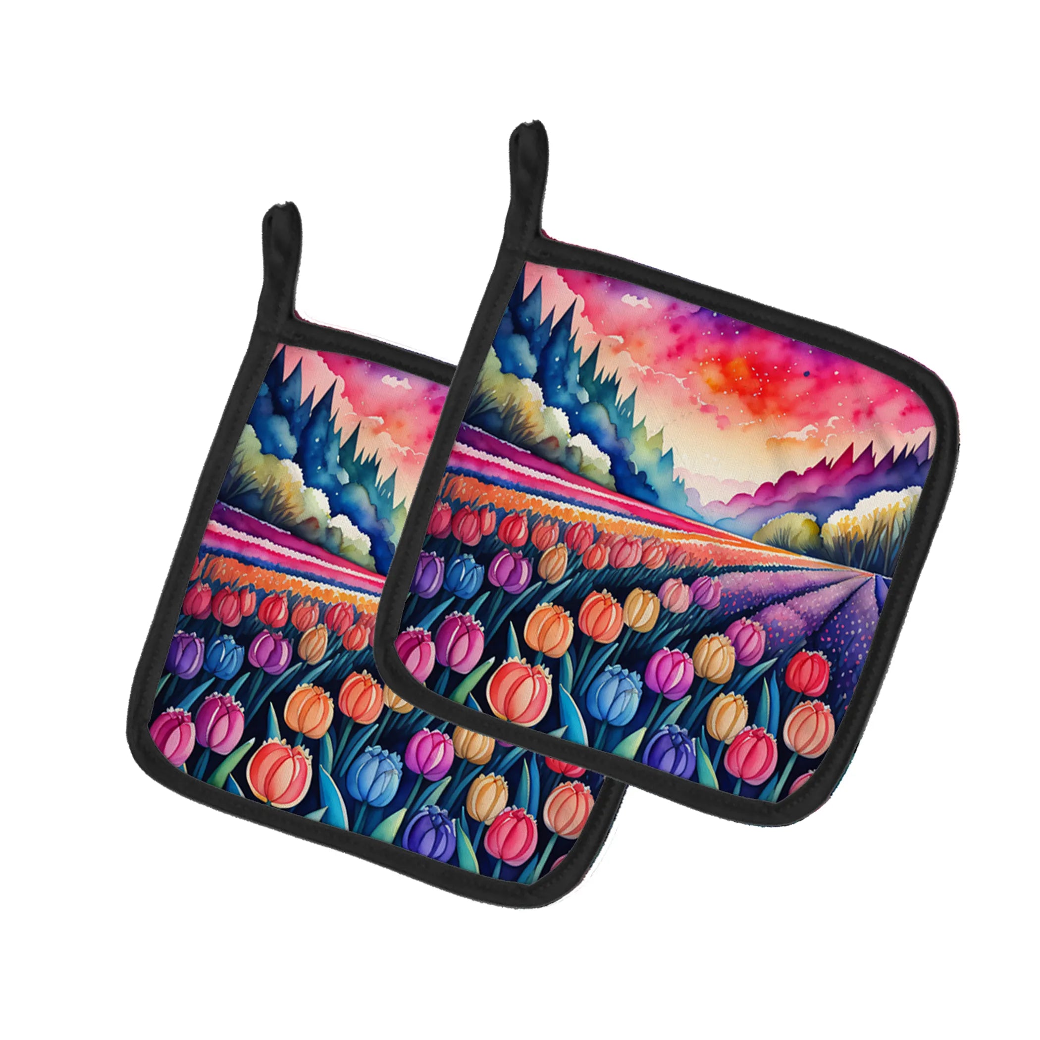 Colorful Flowers Pair of Pot Holders - Size: 7.5HX7.5W | Pack Of: 1 | Collection name: Colorful flowers