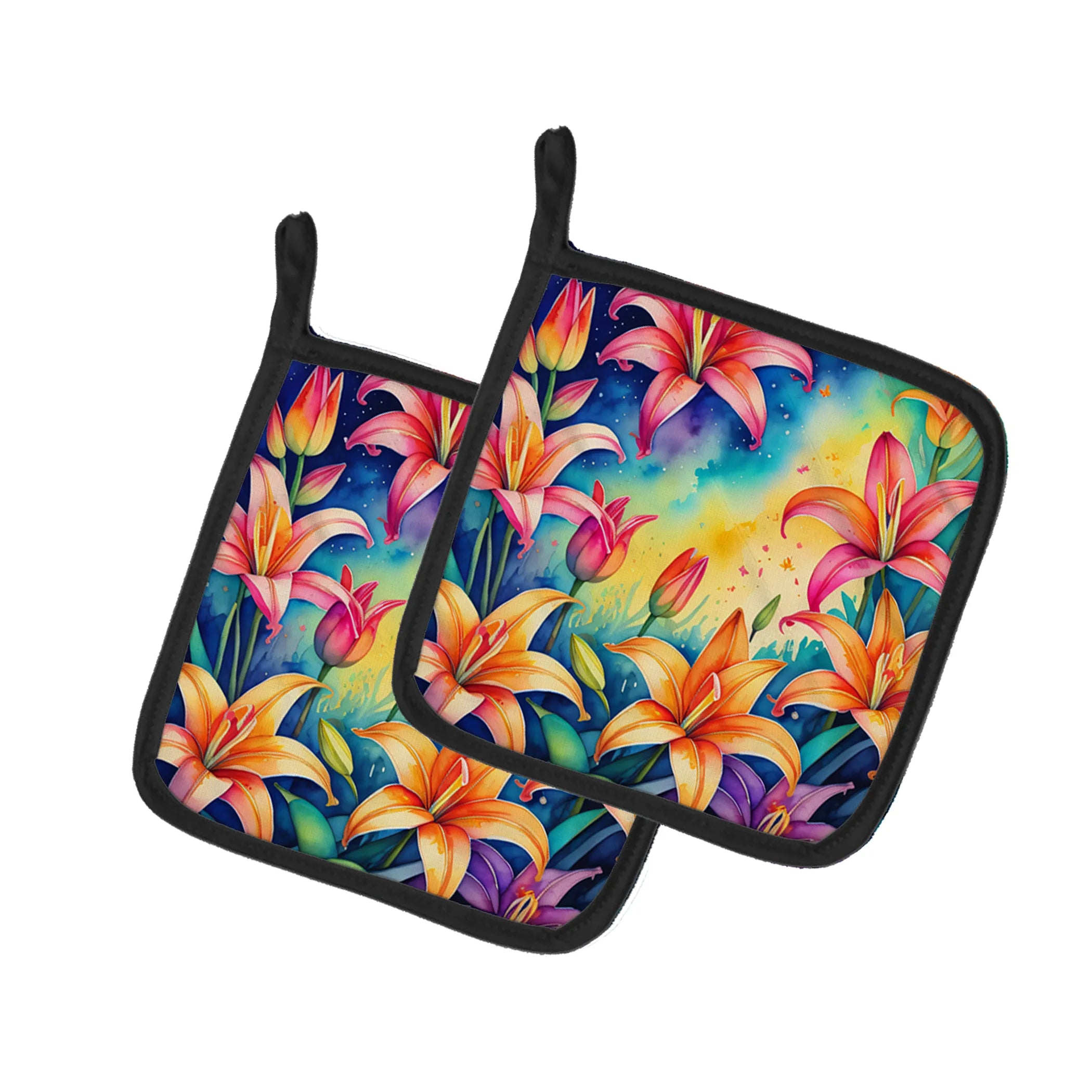 Colorful Flowers Pair of Pot Holders - Size: 7.5HX7.5W | Pack Of: 1 | Collection name: Colorful flowers