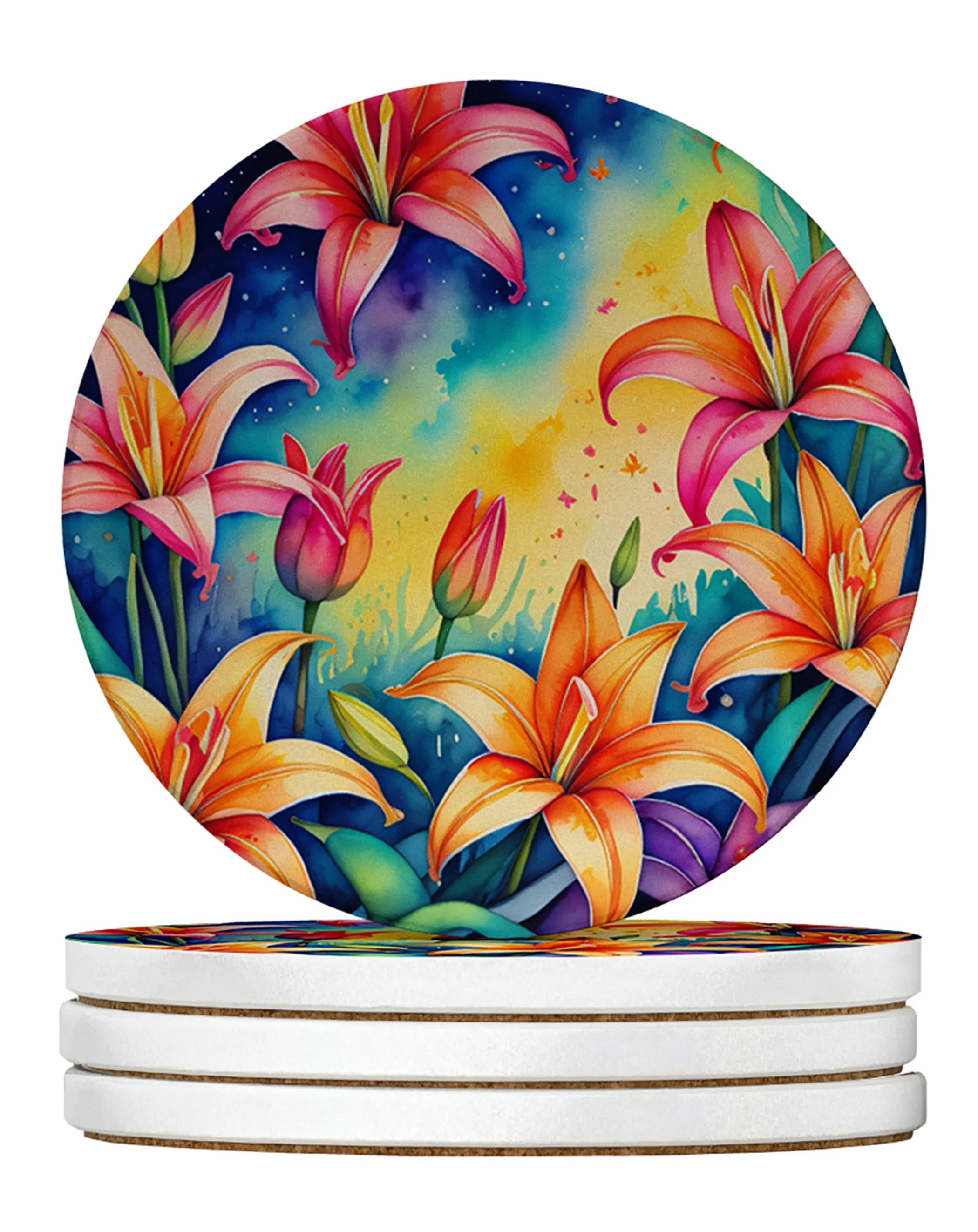 Colorful Flowers Large Sandstone Coasters Pack of 4