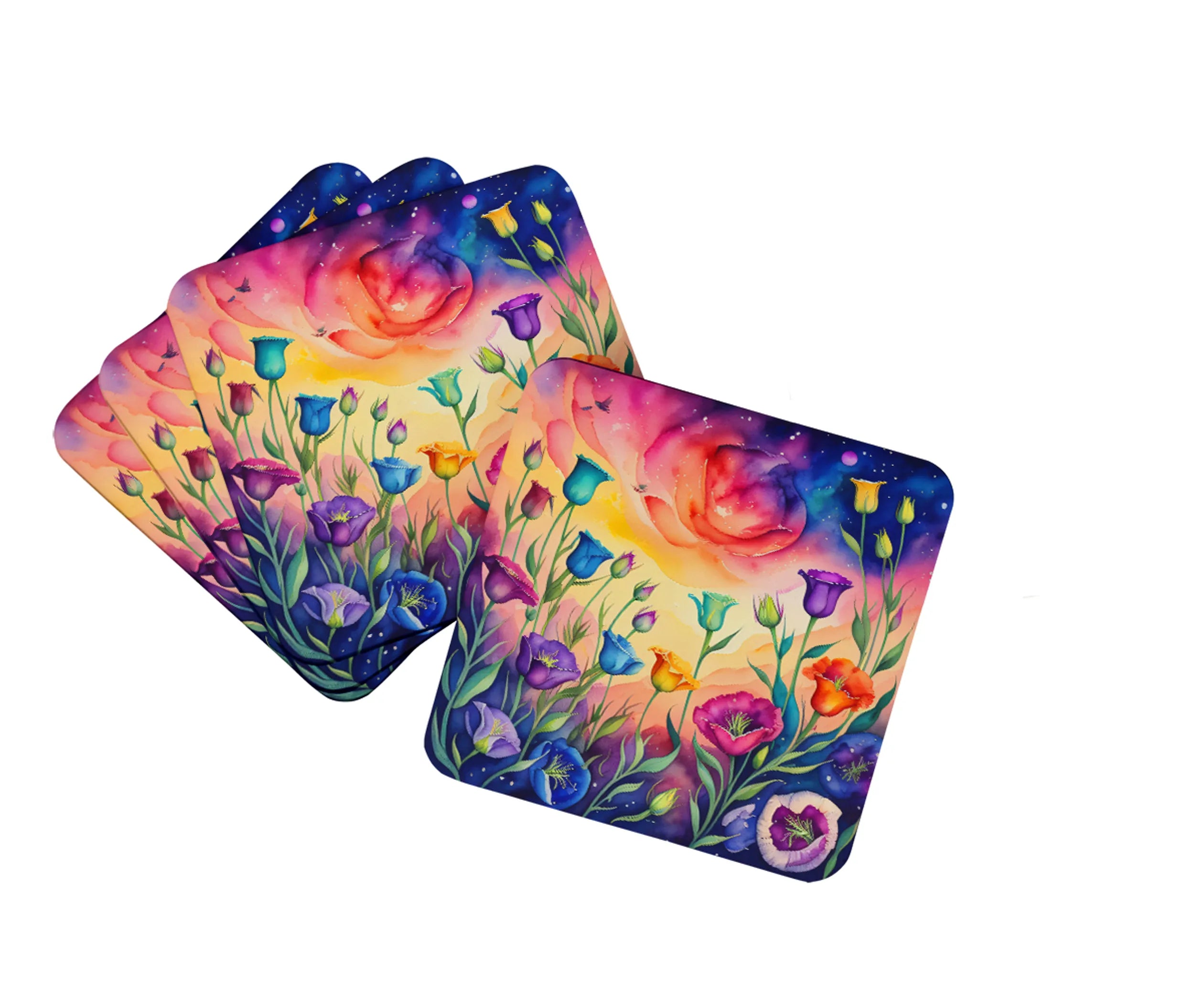 Colorful Flowers Foam Coasters - Size: 3.5 | Pack Of: 1 | Collection name: Colorful flowers