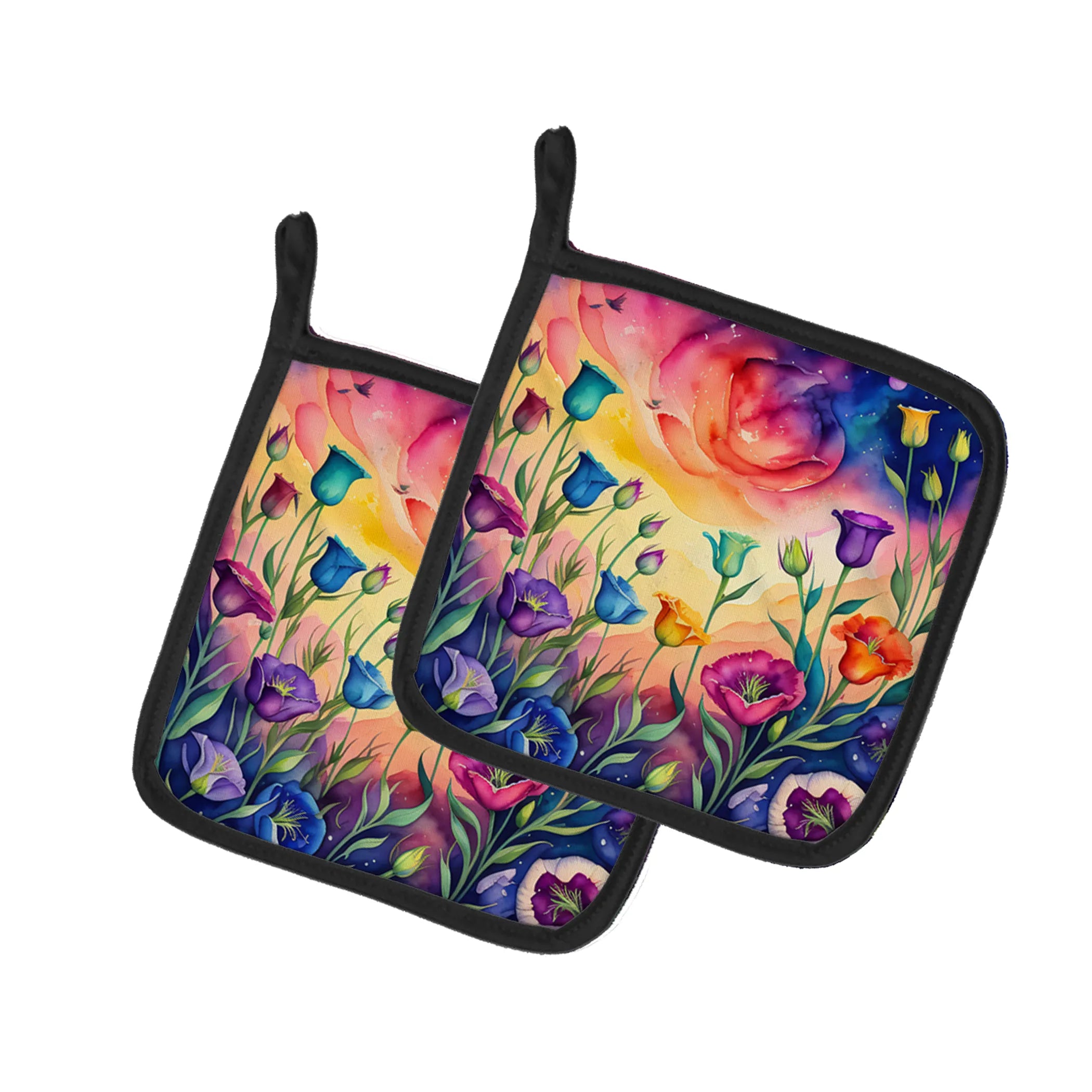 Colorful Flowers Pair of Pot Holders - Size: 7.5HX7.5W | Pack Of: 1 | Collection name: Colorful flowers