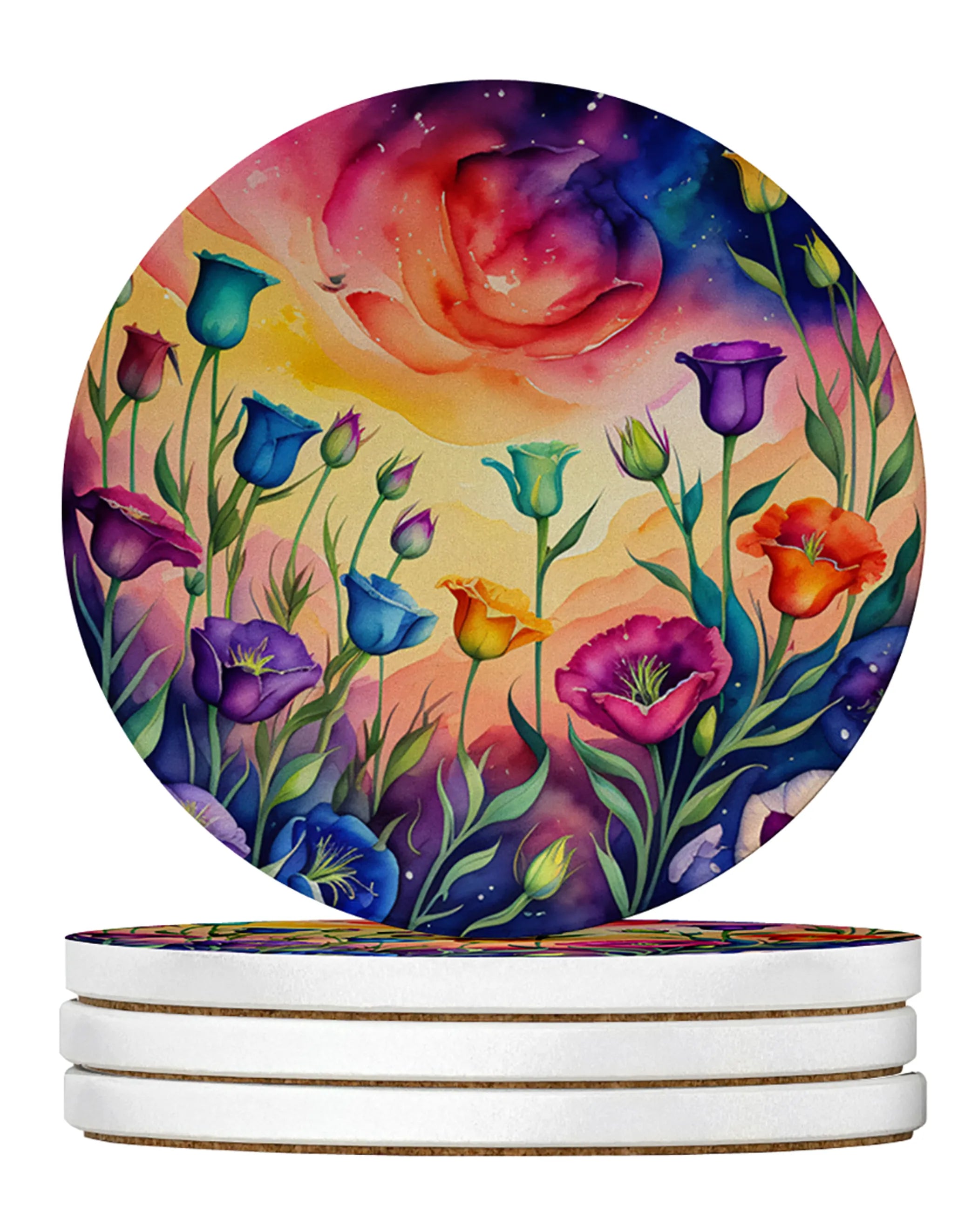 Colorful Flowers Large Sandstone Coasters Pack of 4