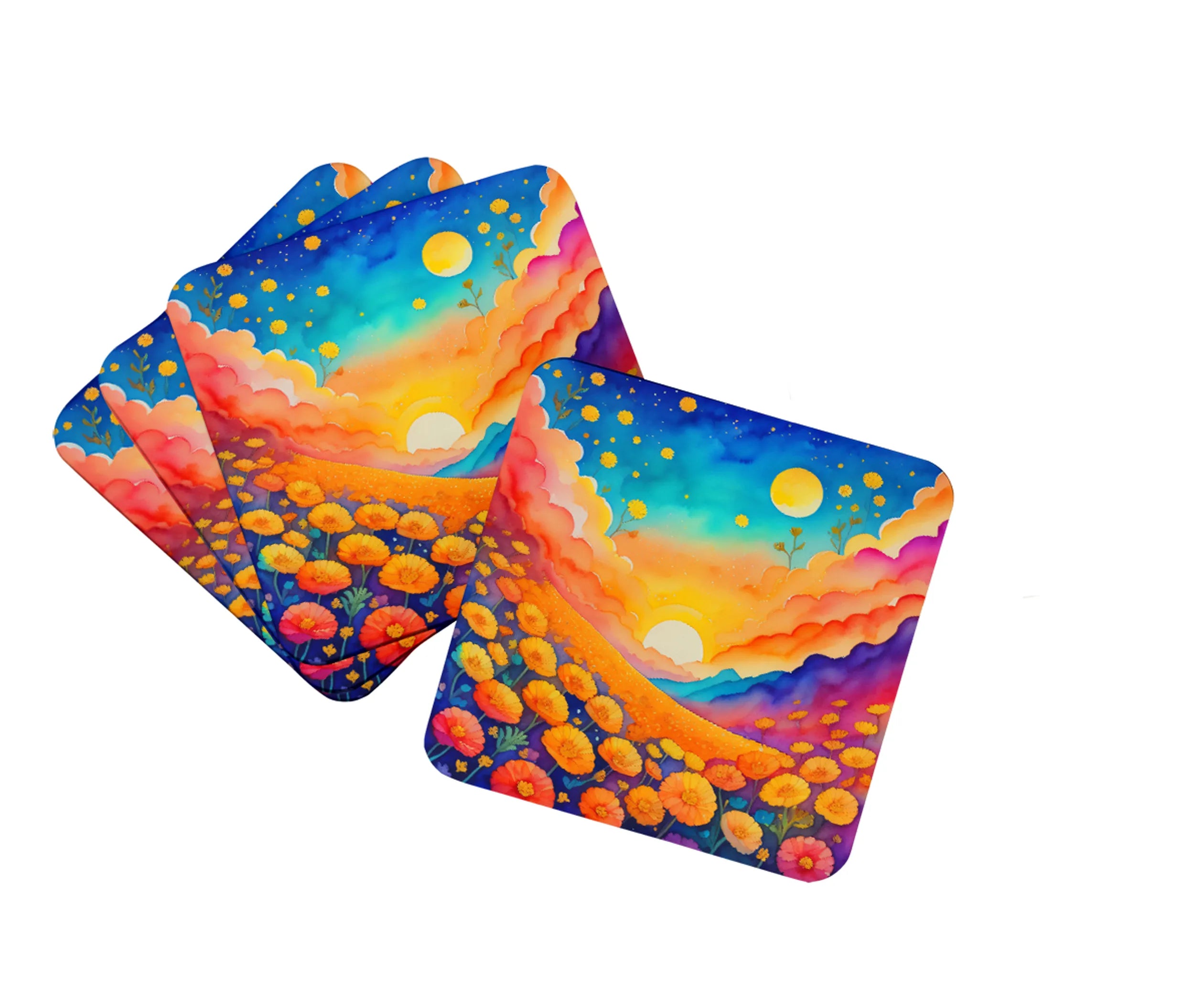 Colorful Flowers Foam Coasters - Size: 3.5 | Pack Of: 1 | Collection name: Colorful flowers
