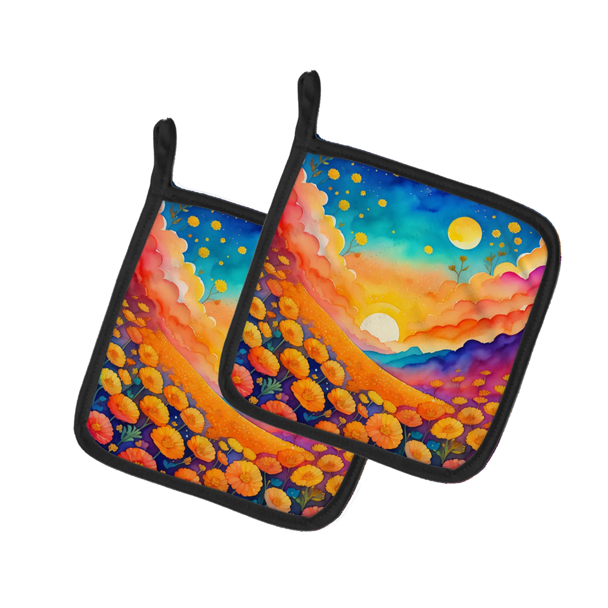 Colorful Flowers Pair of Pot Holders - Size: 7.5HX7.5W | Pack Of: 1 | Collection name: Colorful flowers