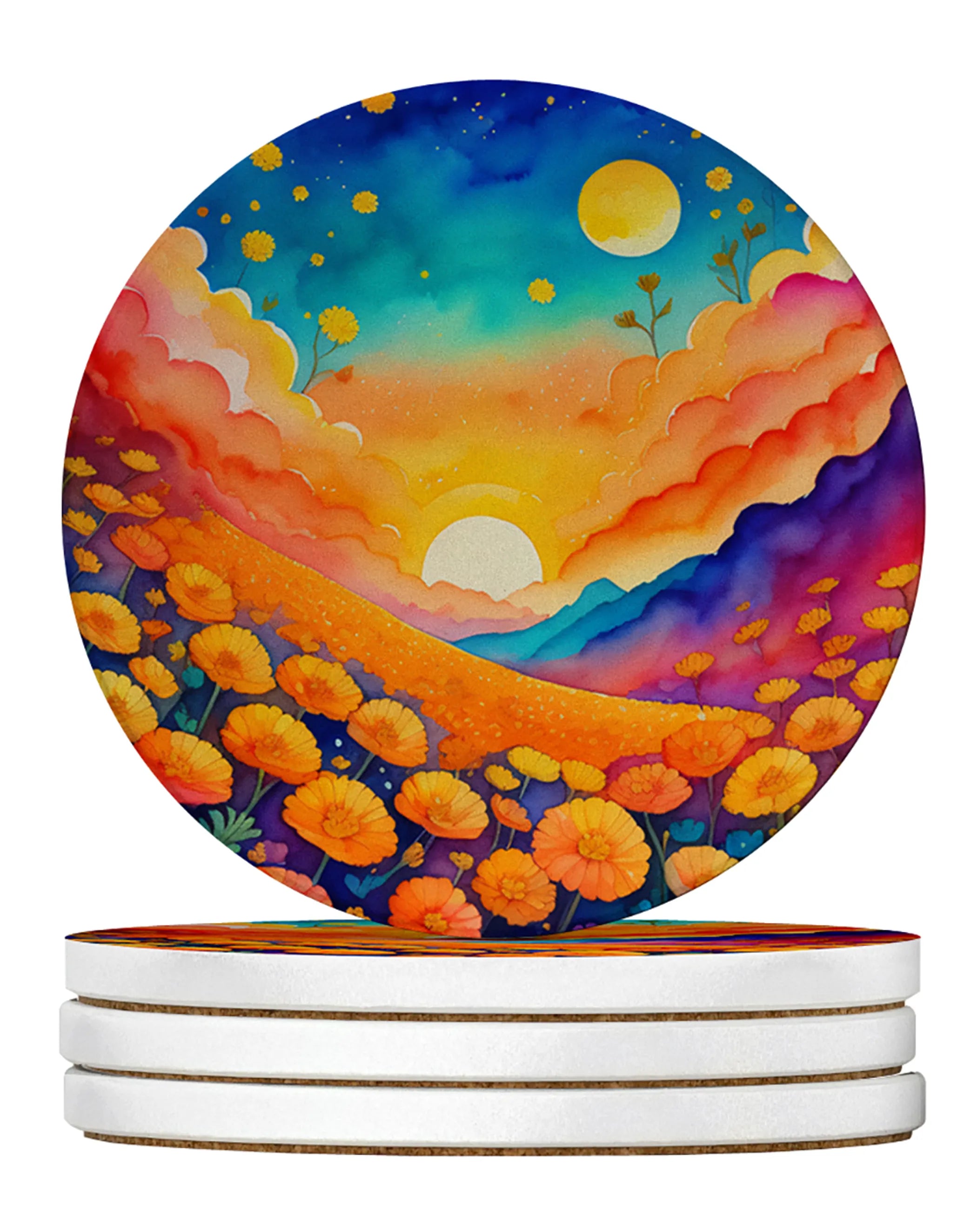 Colorful Flowers Large Sandstone Coasters Pack of 4