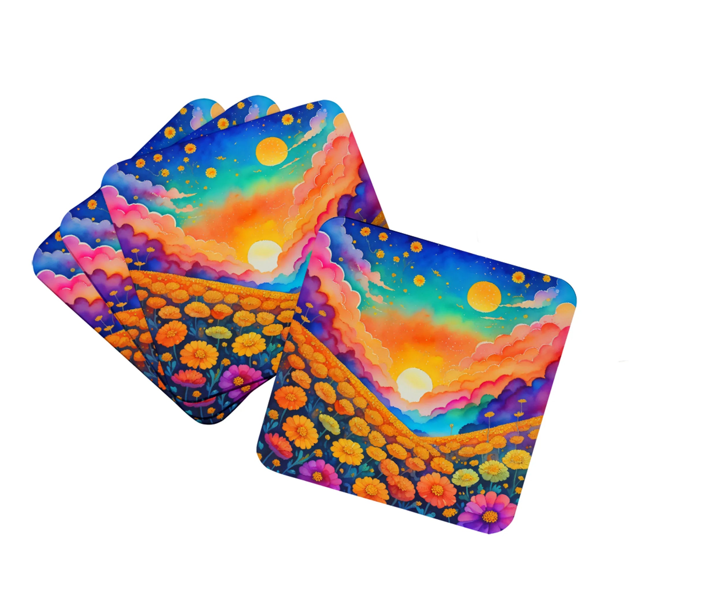 Colorful Flowers Foam Coasters - Size: 3.5 | Pack Of: 1 | Collection name: Colorful flowers