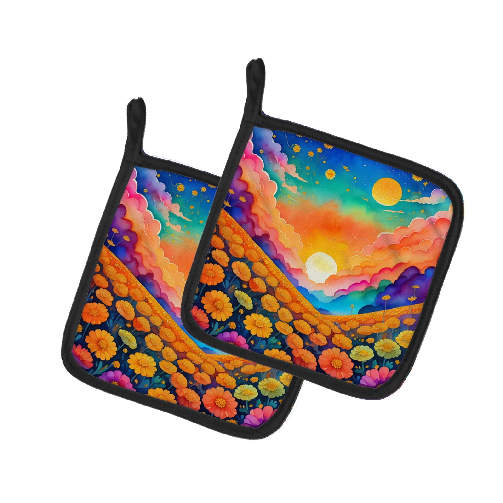 Colorful Flowers Pair of Pot Holders - Size: 7.5HX7.5W | Pack Of: 1 | Collection name: Colorful flowers