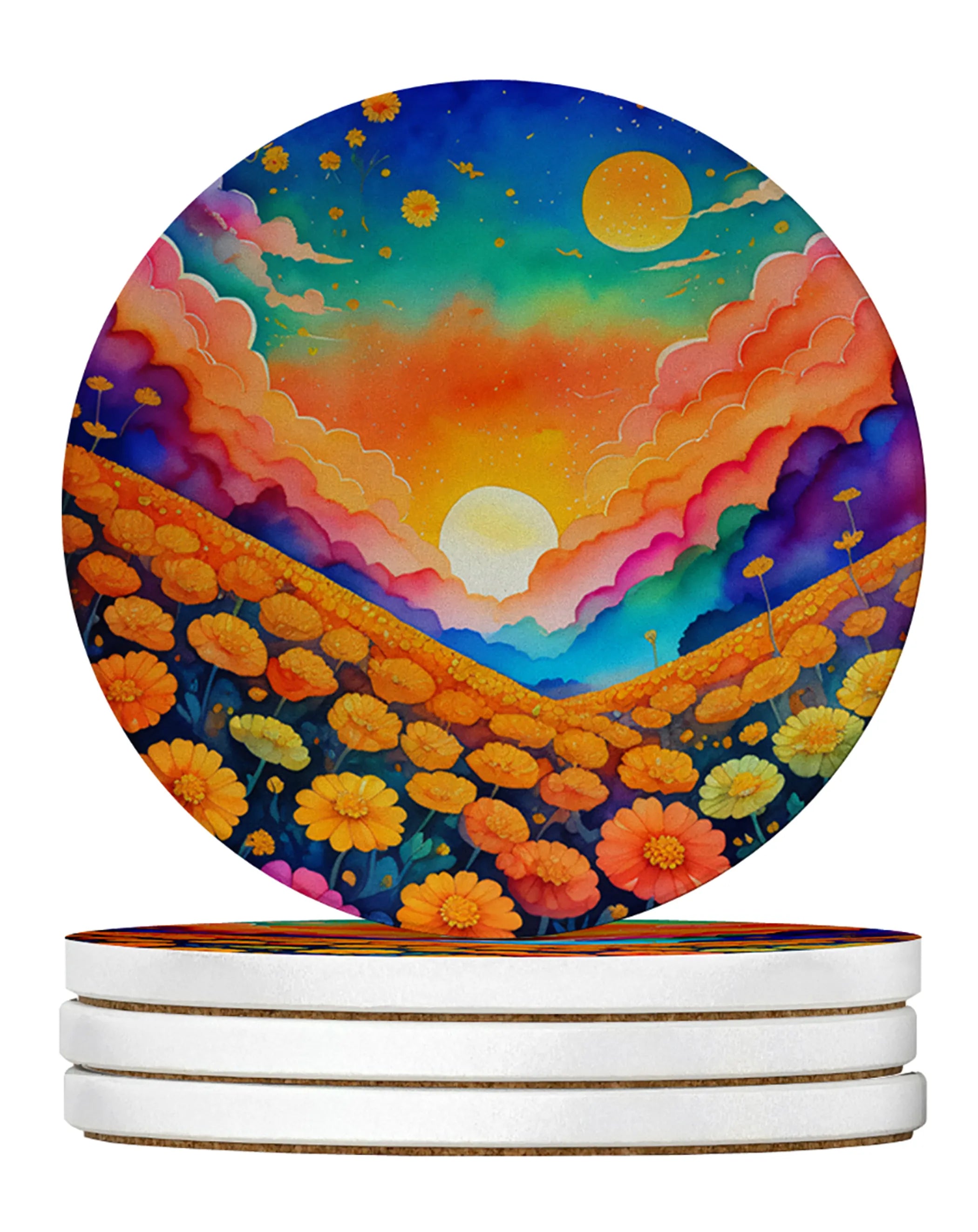 Colorful Flowers Large Sandstone Coasters Pack of 4